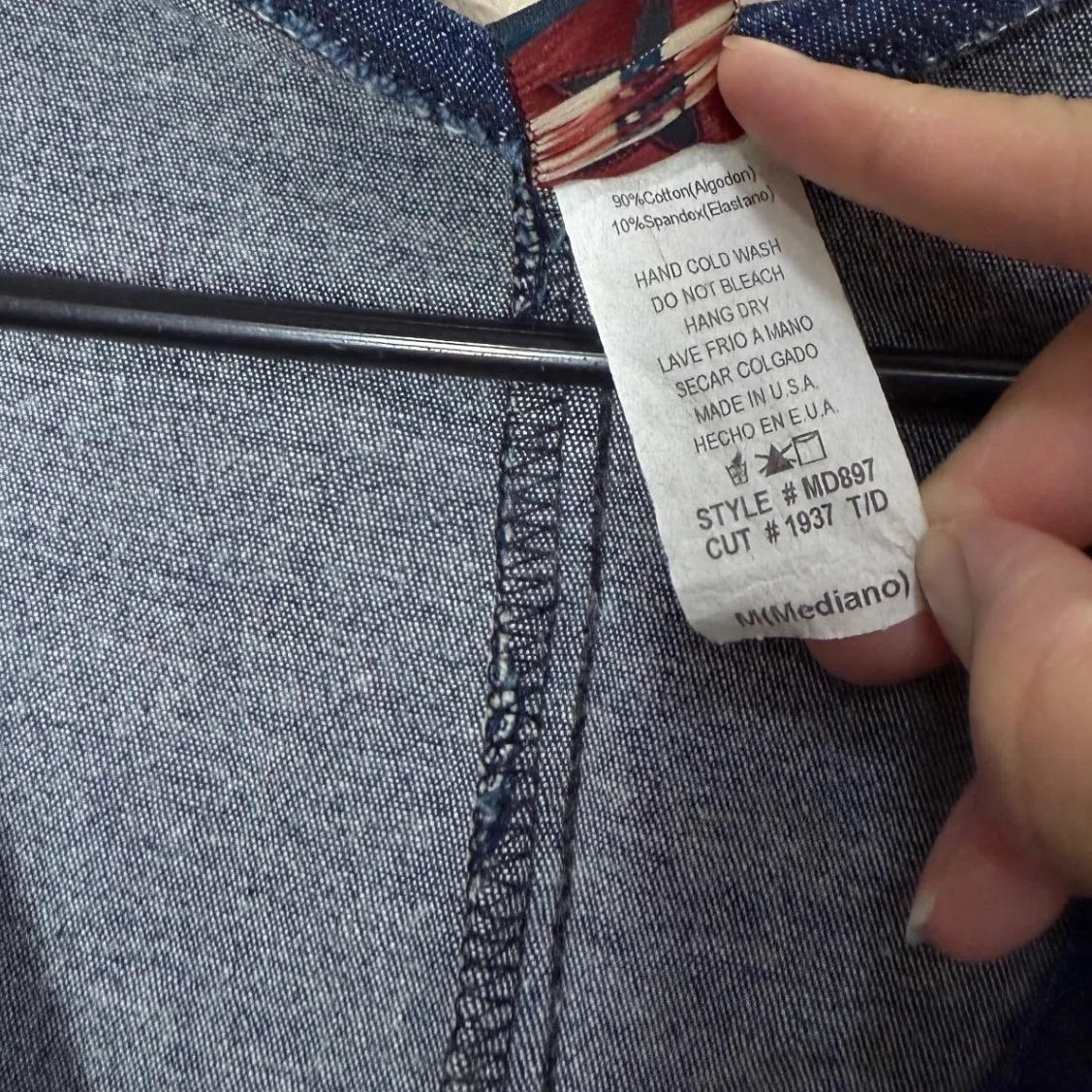 Pa Pa's USA Women Denim Wrap Dress Sleeveless Midi Blue Tan Stitching Size M - Image 6