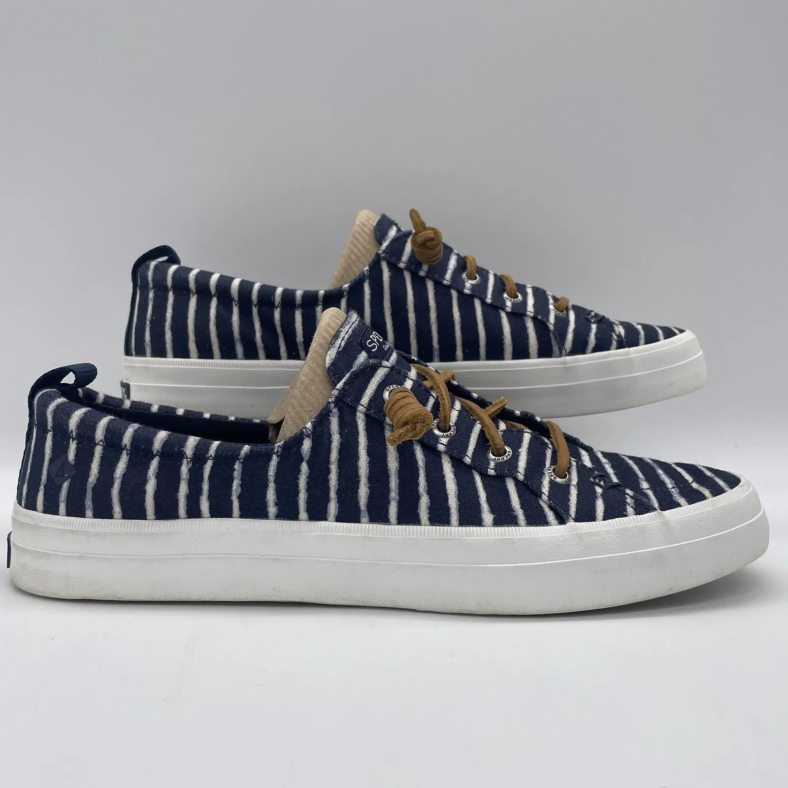 Sperry Womens 10 Shoes Top Sider Boat Sneaker White & Navy Stripe Beach Nautical - Image 2