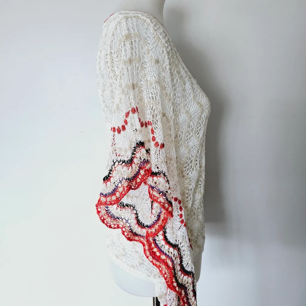 Nic & Zoe Ivory Batwing Open Weave Crochet Sweater Size XS Feminine Sheer - Image 4