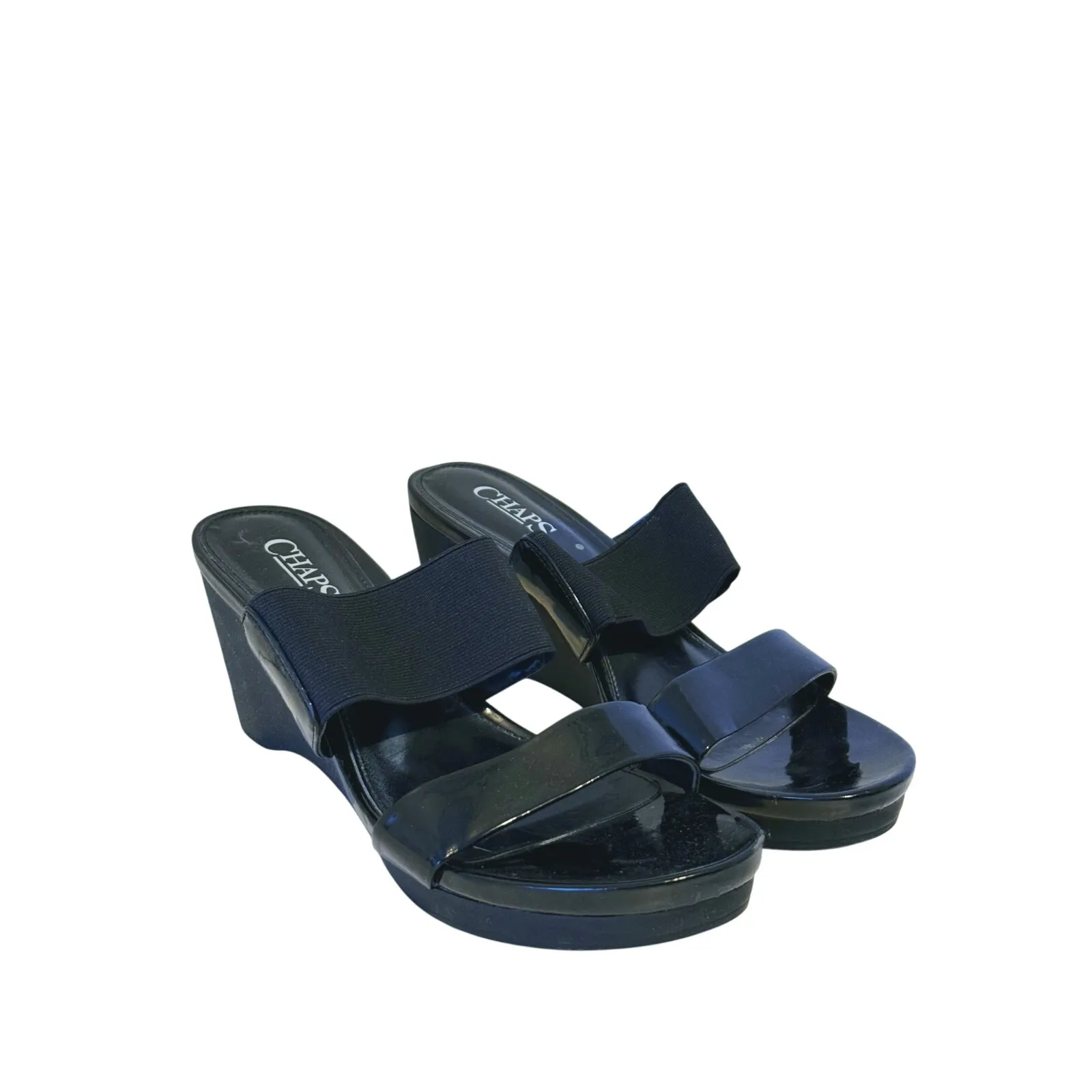 Chaps Womens Retro Chunky Wedge Slide Sandals 8.5 Black Casual Occasion Event - Image 3
