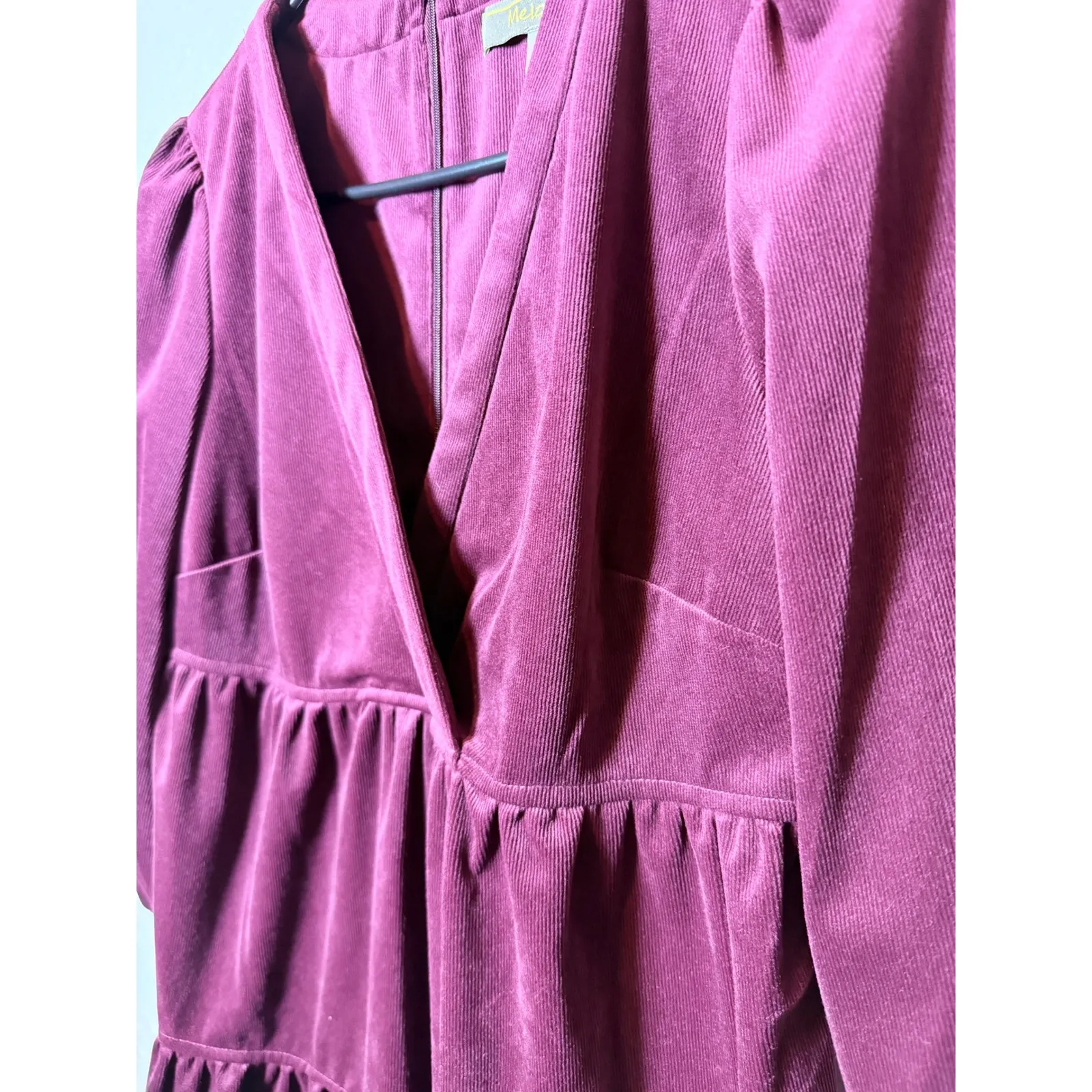 Melonie Purple Corduroy Tiered Mini Dress V - Image 3