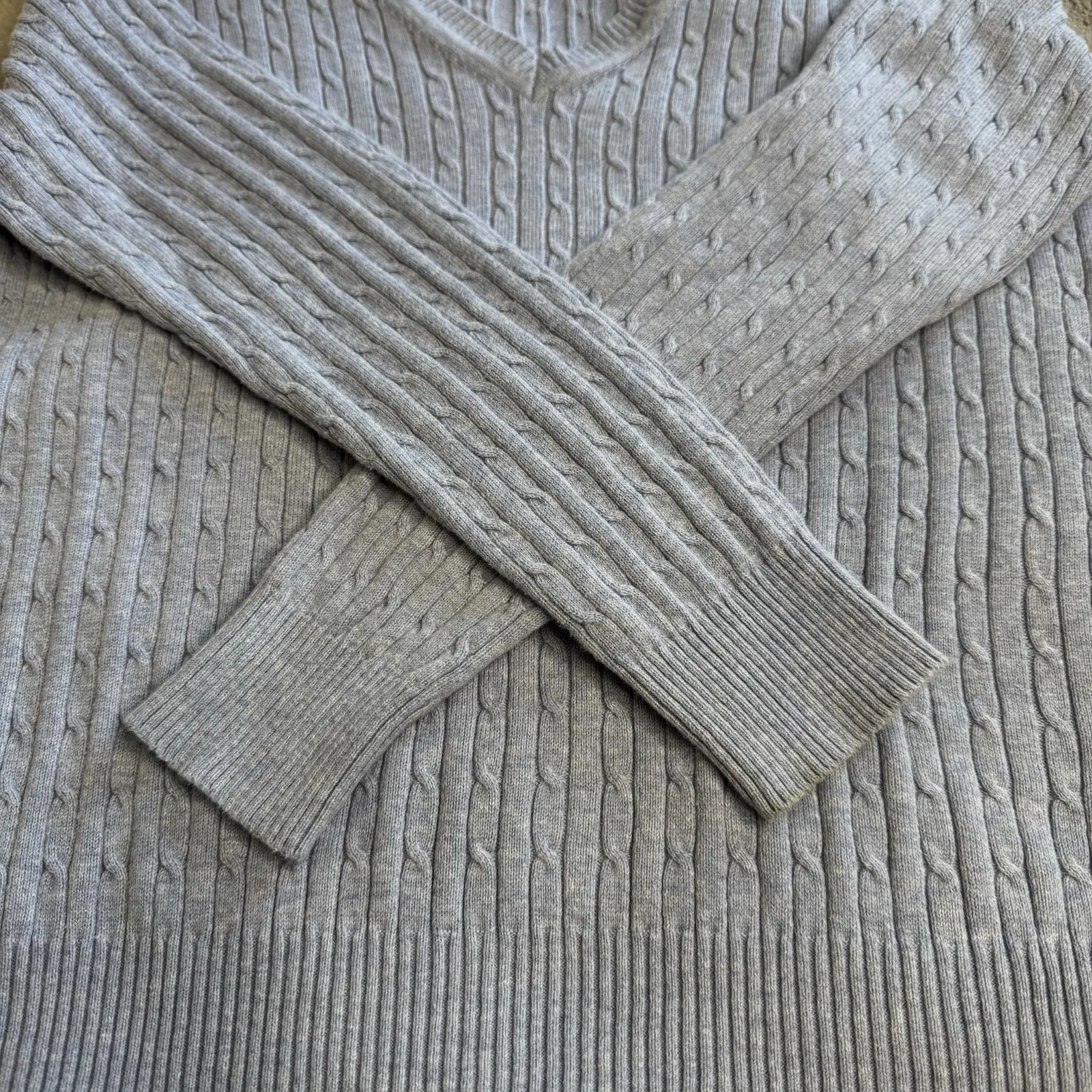 KIM ROGERS Sz M Blue 100% Cotton Pullover V-Neck Sweater Top Cable-Knit - Image 14