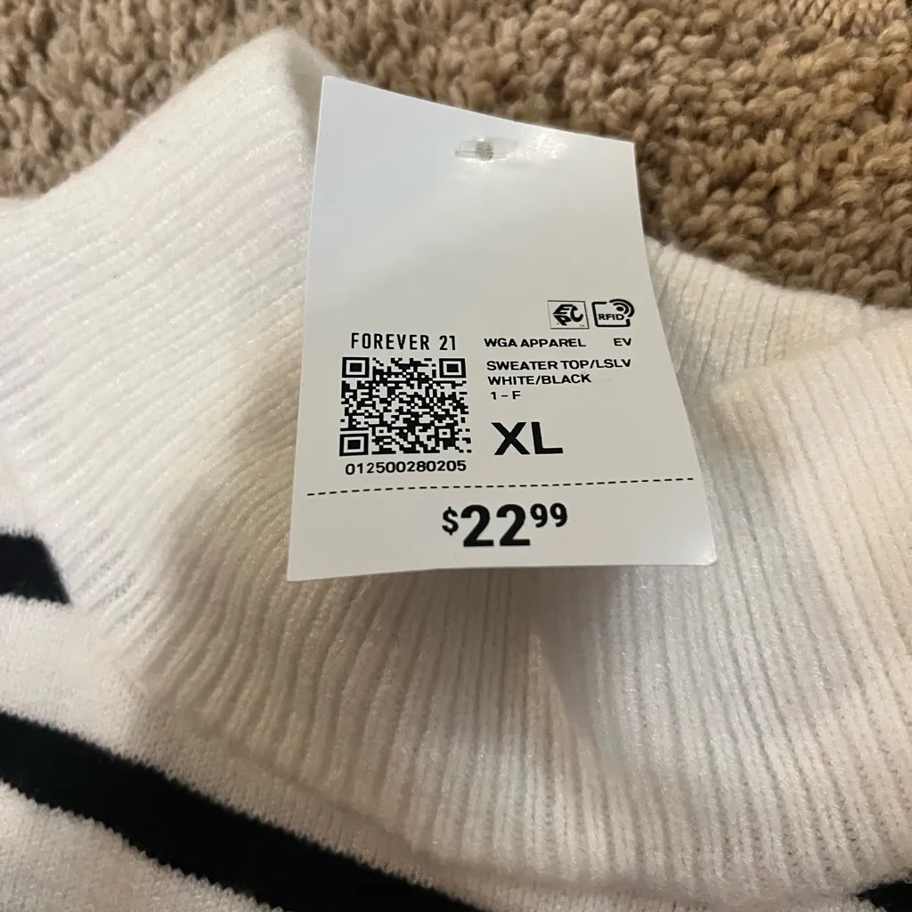 Forever 21 Black and White Striped Turtleneck Sweater - Image 2