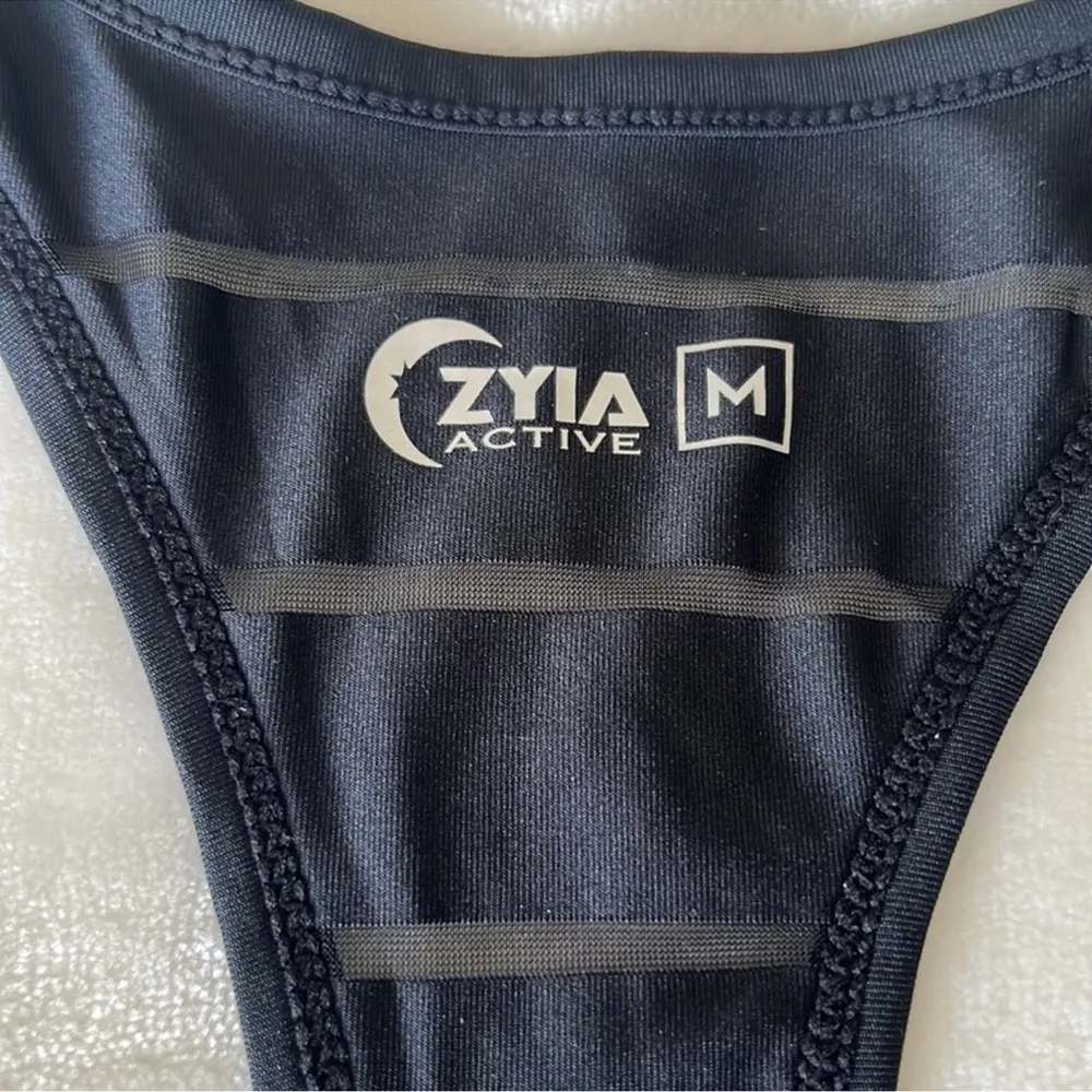 ZYIA Black Striped Active Havana Sleeveless Racerback Tank. Stripe is Sheer - Image 7