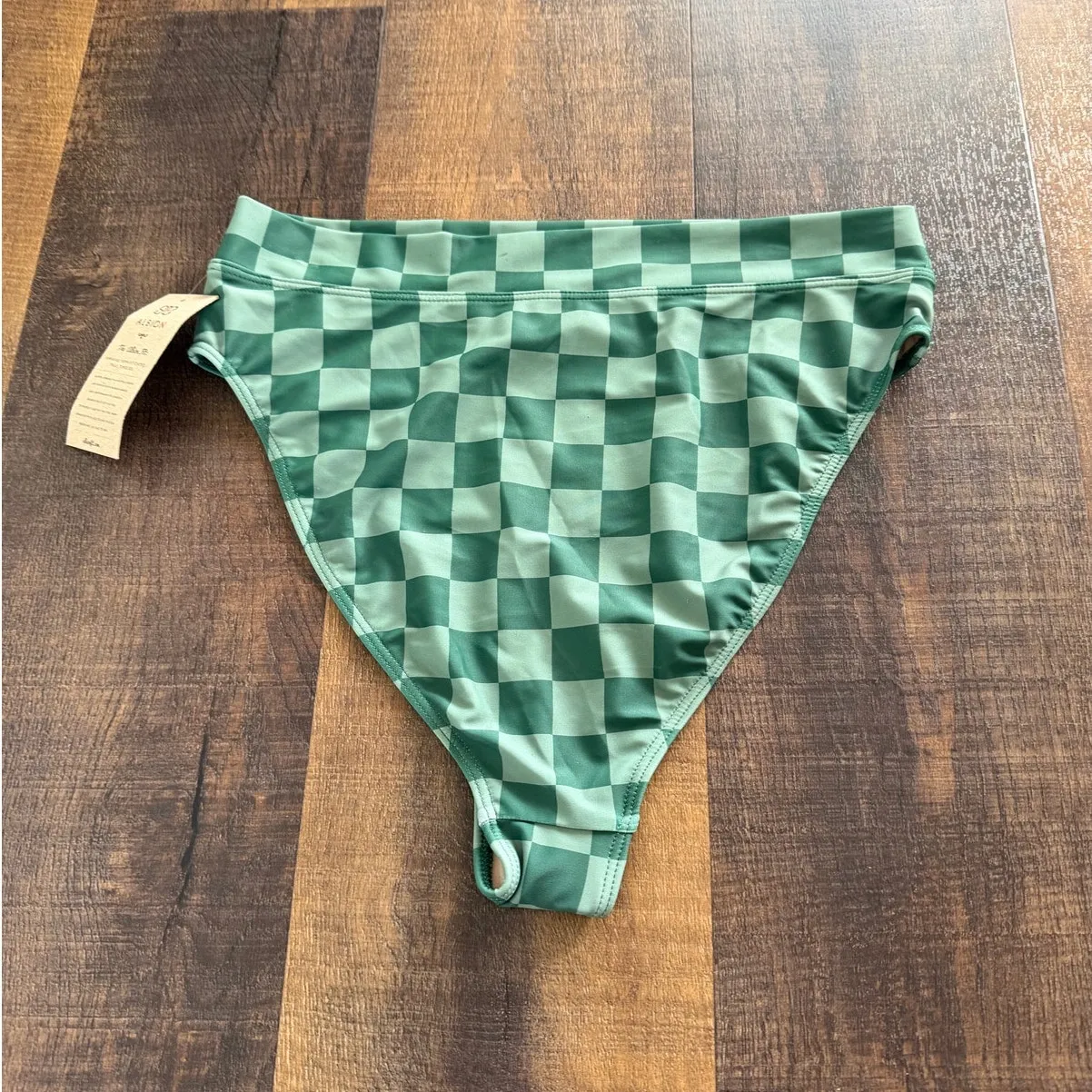 NWT Albion Fit High Waist Swim Bikini Bottom Cheeky Bottoms Green Check Size L - Image 7