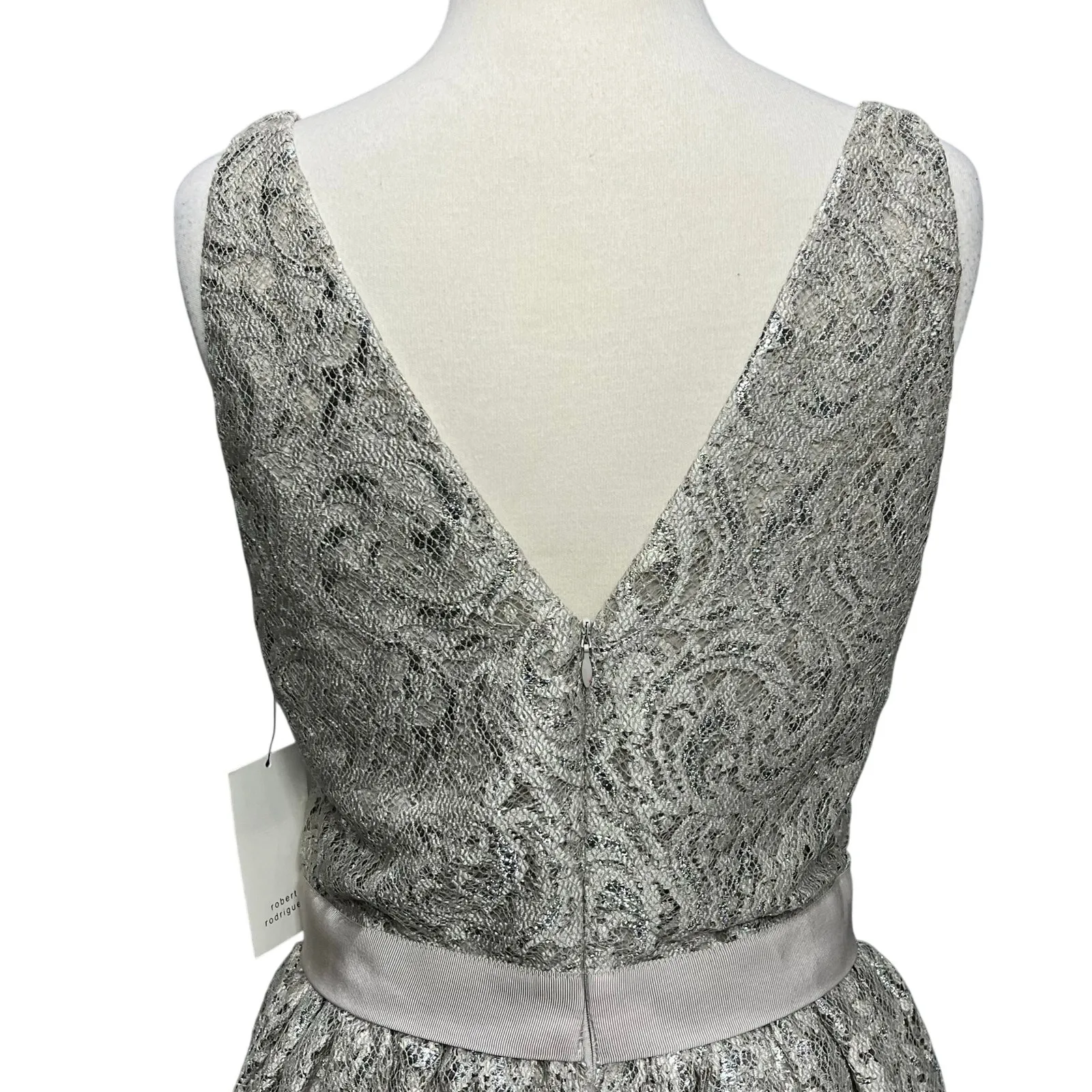 Robert Rodriguez Lace Mini Dress 8 Cream Metallic Tiered Cocktail Party Holiday - Image 6