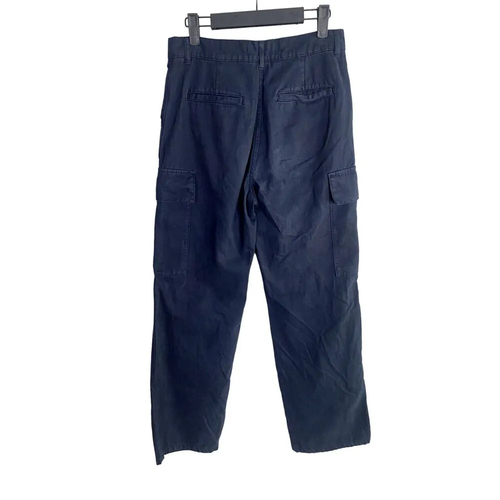 ZARA Cargo Utility High Rise Straight Leg Cotton Pants Pockets 4 Navy Blue #2208 - Image 5