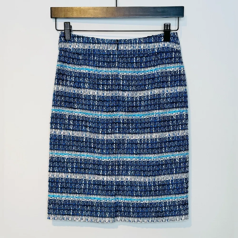 Tory Burch Dylan Tweed Striped Blue White Pencil Skirt Size 0 - Image 2