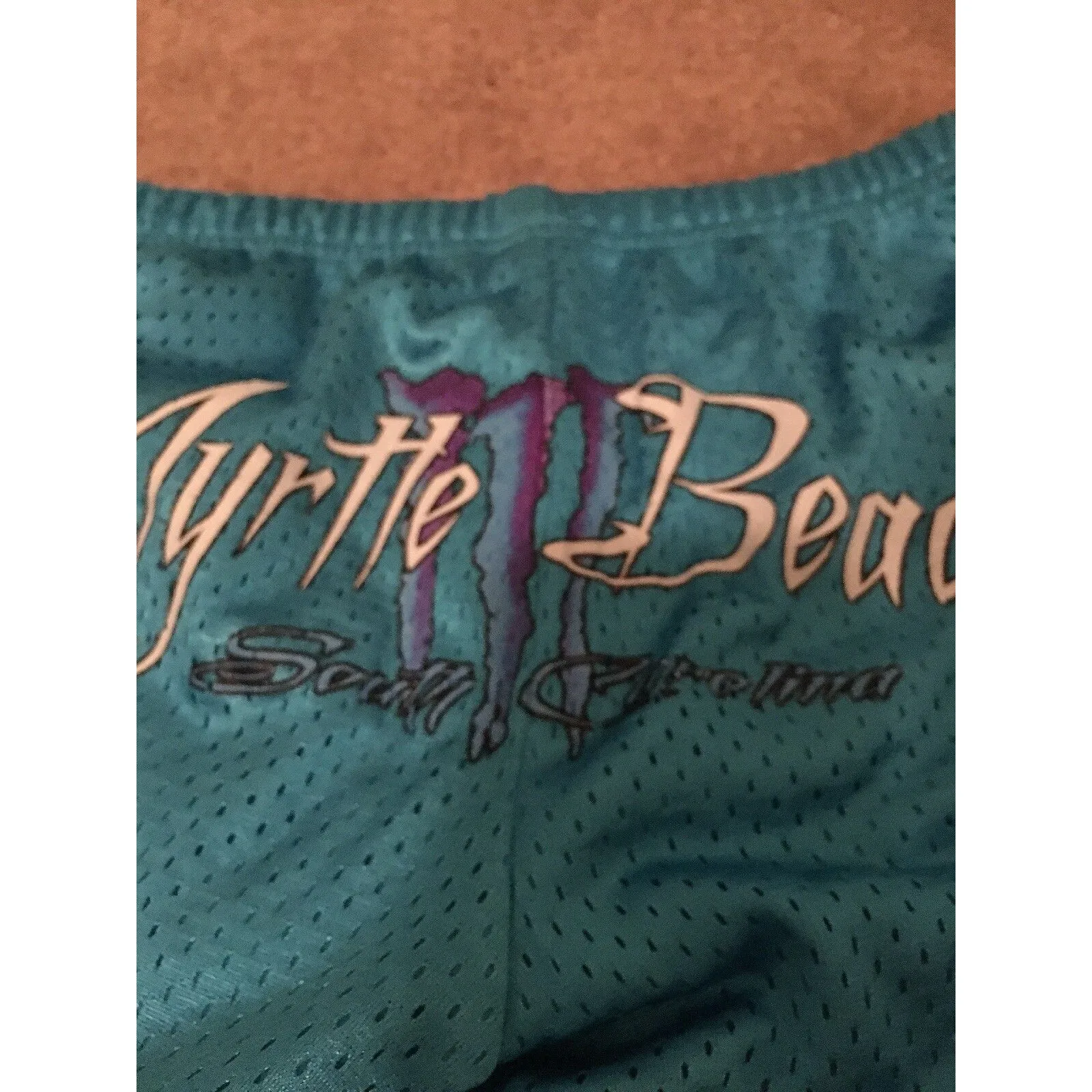 Vintage EXIST Women's Juniors Mesh Mini Shorts MYRTLE BEACH S.C. Size L Blue - Image 8