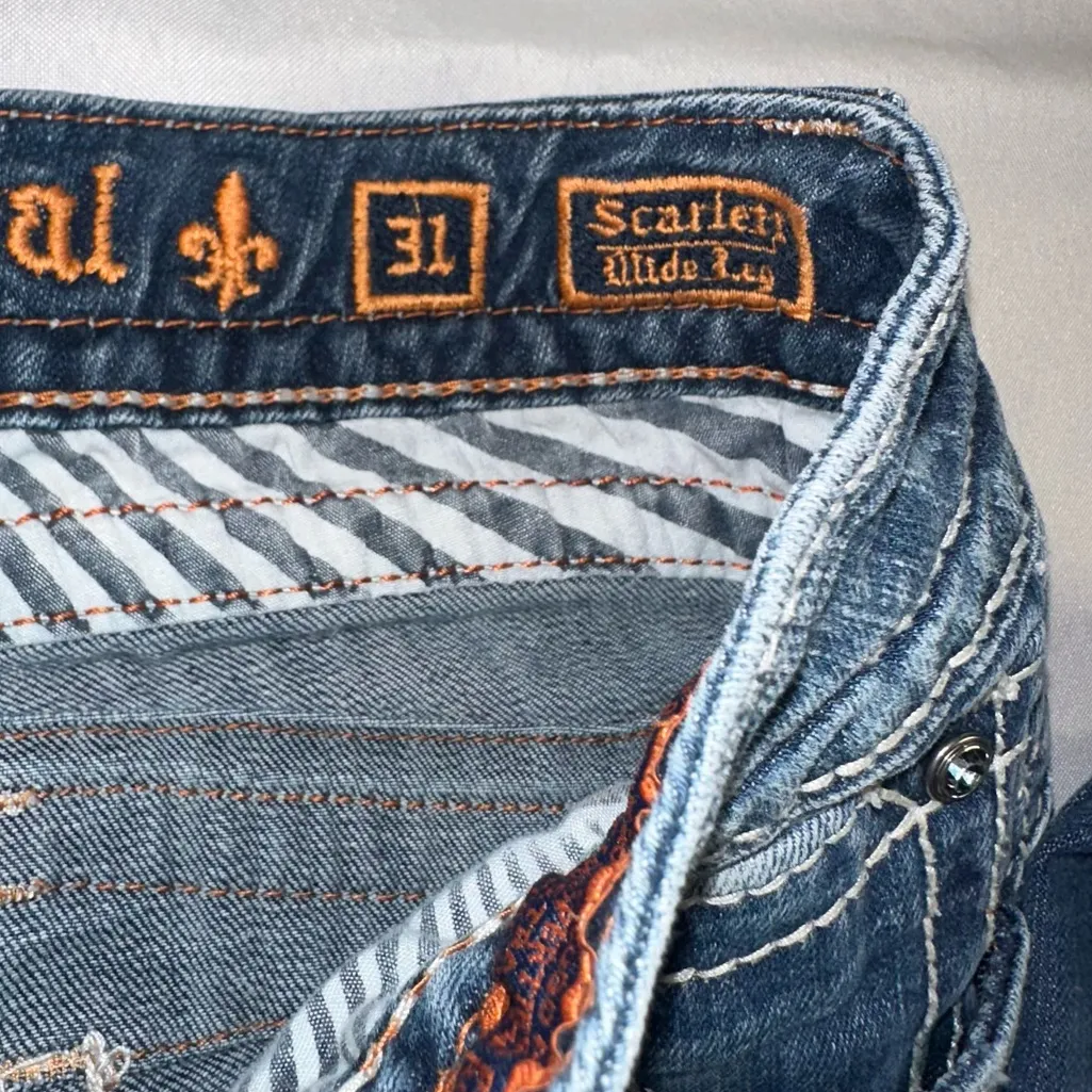 Rock Revival • Scarlett Wide Leg Jeans Size 31 Fleur De Lis Lily Rhinestones - Image 8
