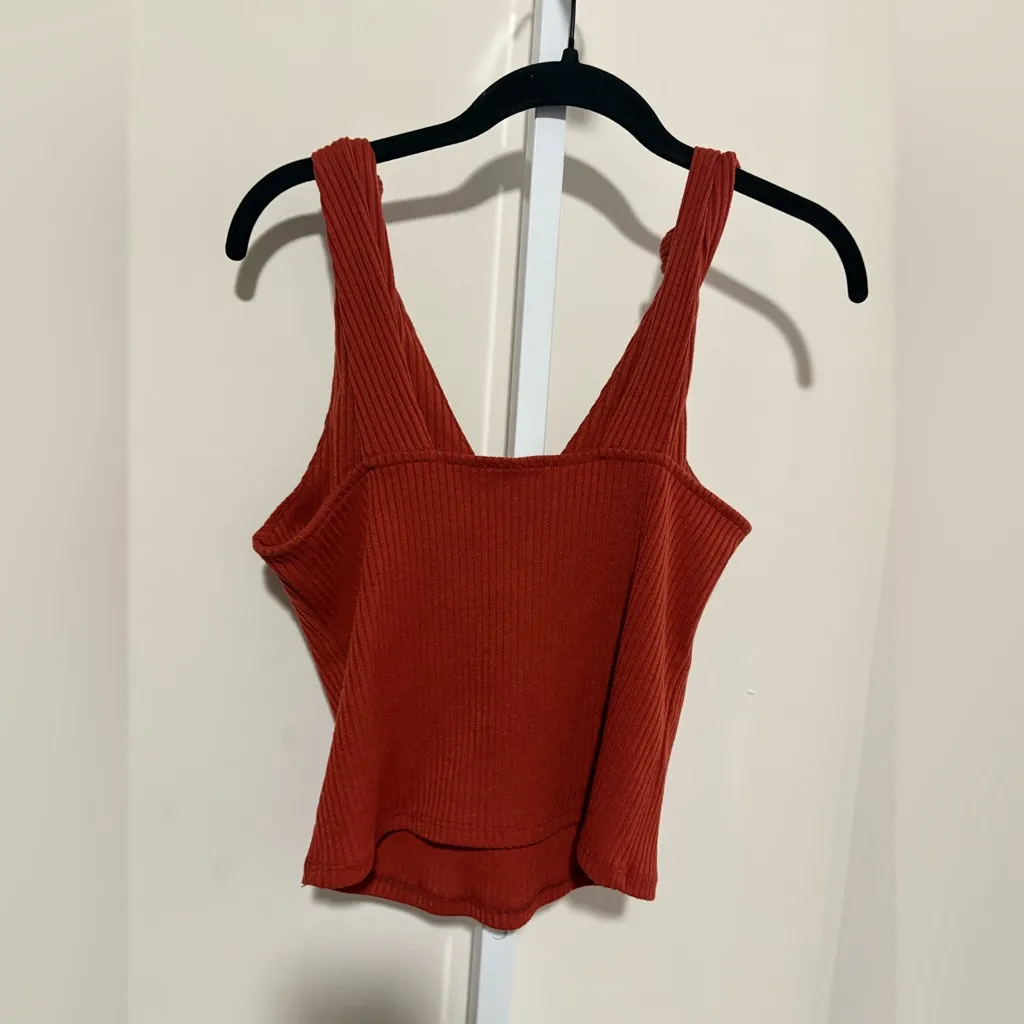 Miss Me Rust Ribbed Tank with Knotted Straps - Image 2