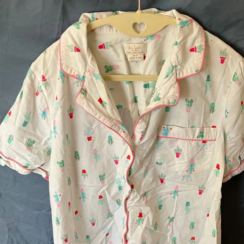 Kate Spade: White Pajama Set- Cactus Print-Cotton Blend- L - Image 8