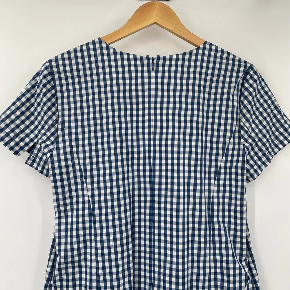 J.Crew Universal Standard X  Mini Dress Gingham Print Poplin Cotton Blue White M - Image 5