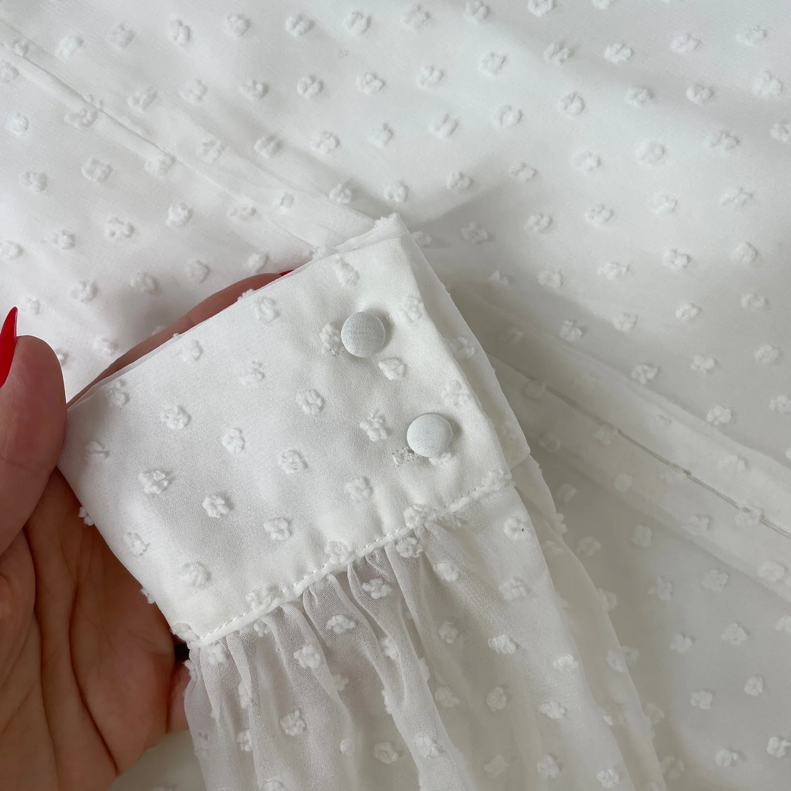 NWT Lulu’s Much Love White Swiss Dot Long Sleeve Tie-Front Mini Dress Size S - Image 10