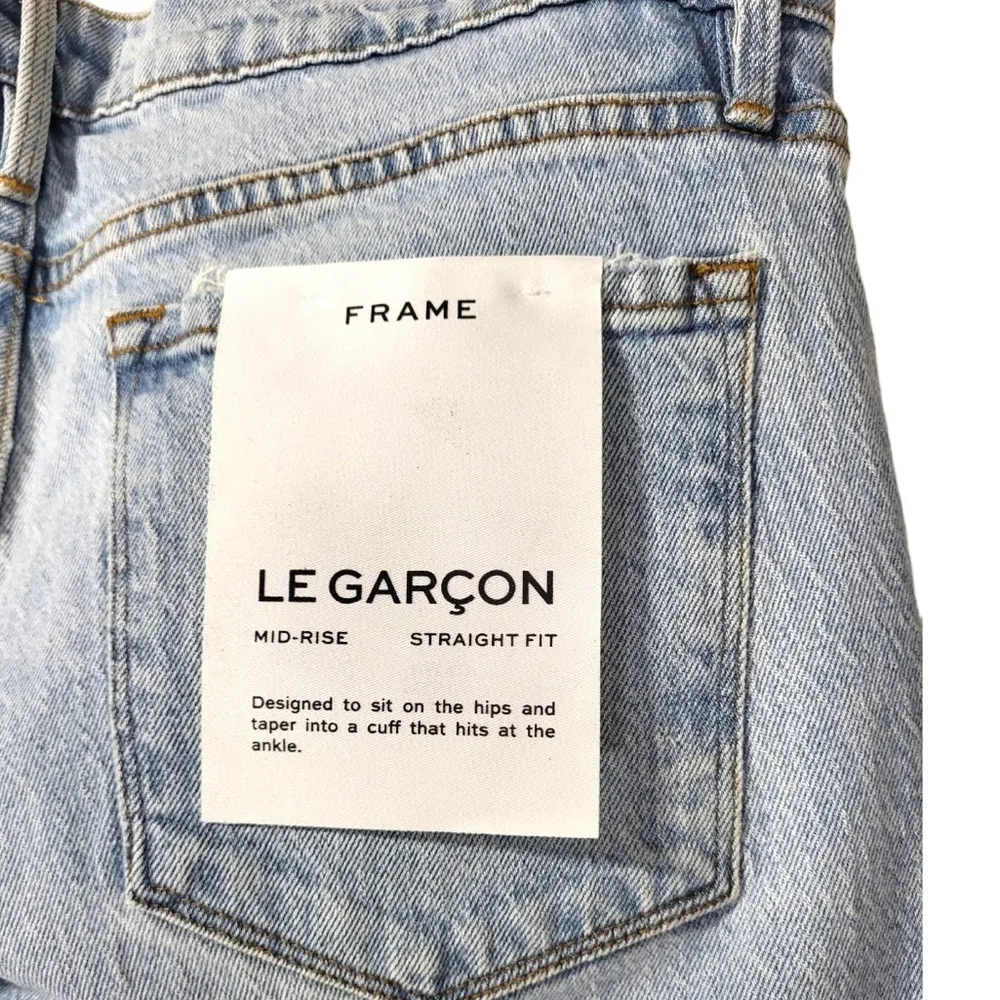 NWT Frame Le Garcon Hideaway Raw Hem Patched Distressed Jeans in Light Wash - Image 13