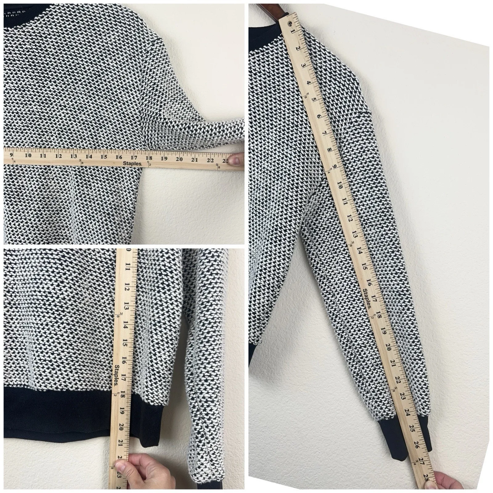 Marine Layer Textured Knit Pullover Sweatshirt S Black White Crewneck - Image 6