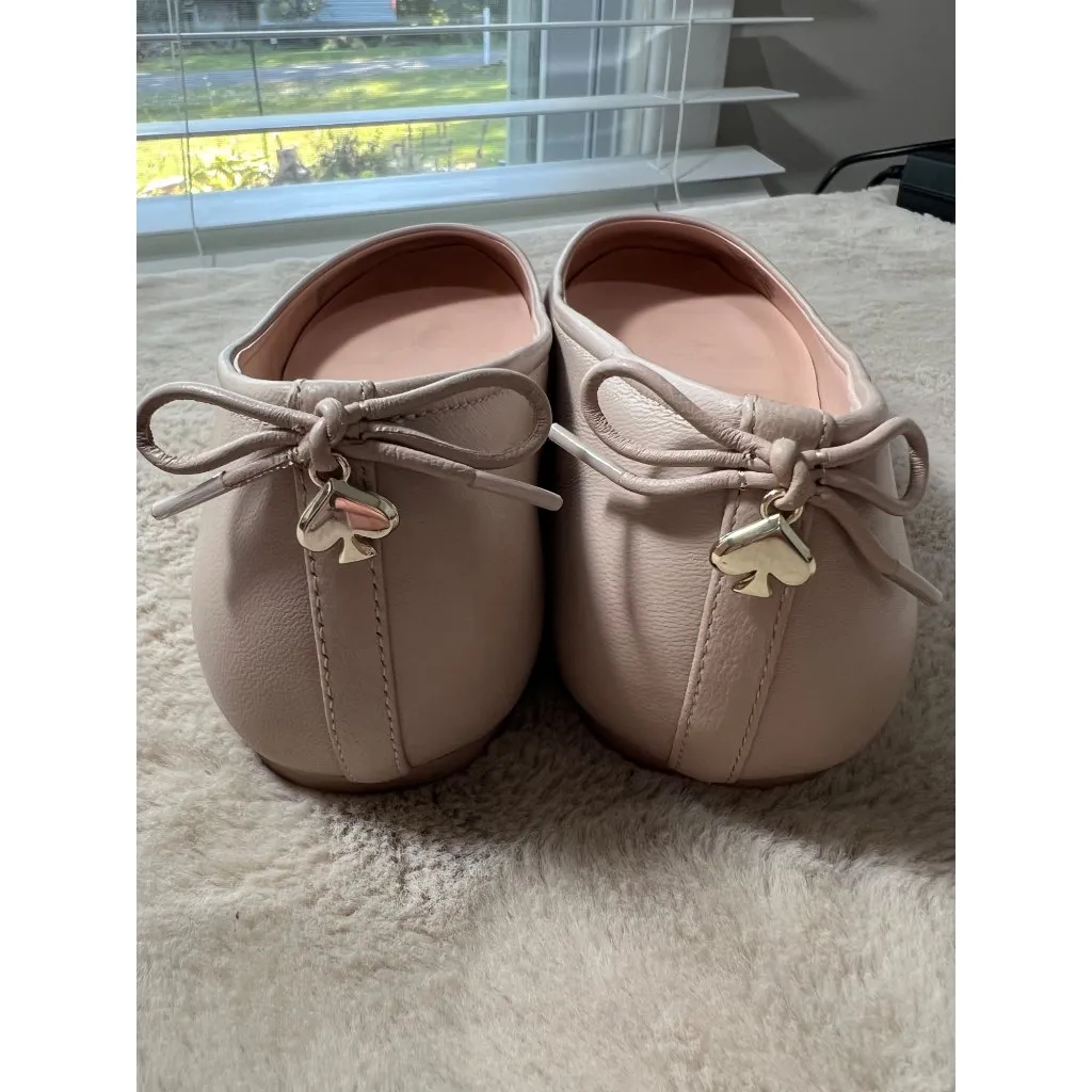 Kate Spade New York Pink Leather Ballet Flats With Bow & Spade Charm Womens Shoe - Image 3