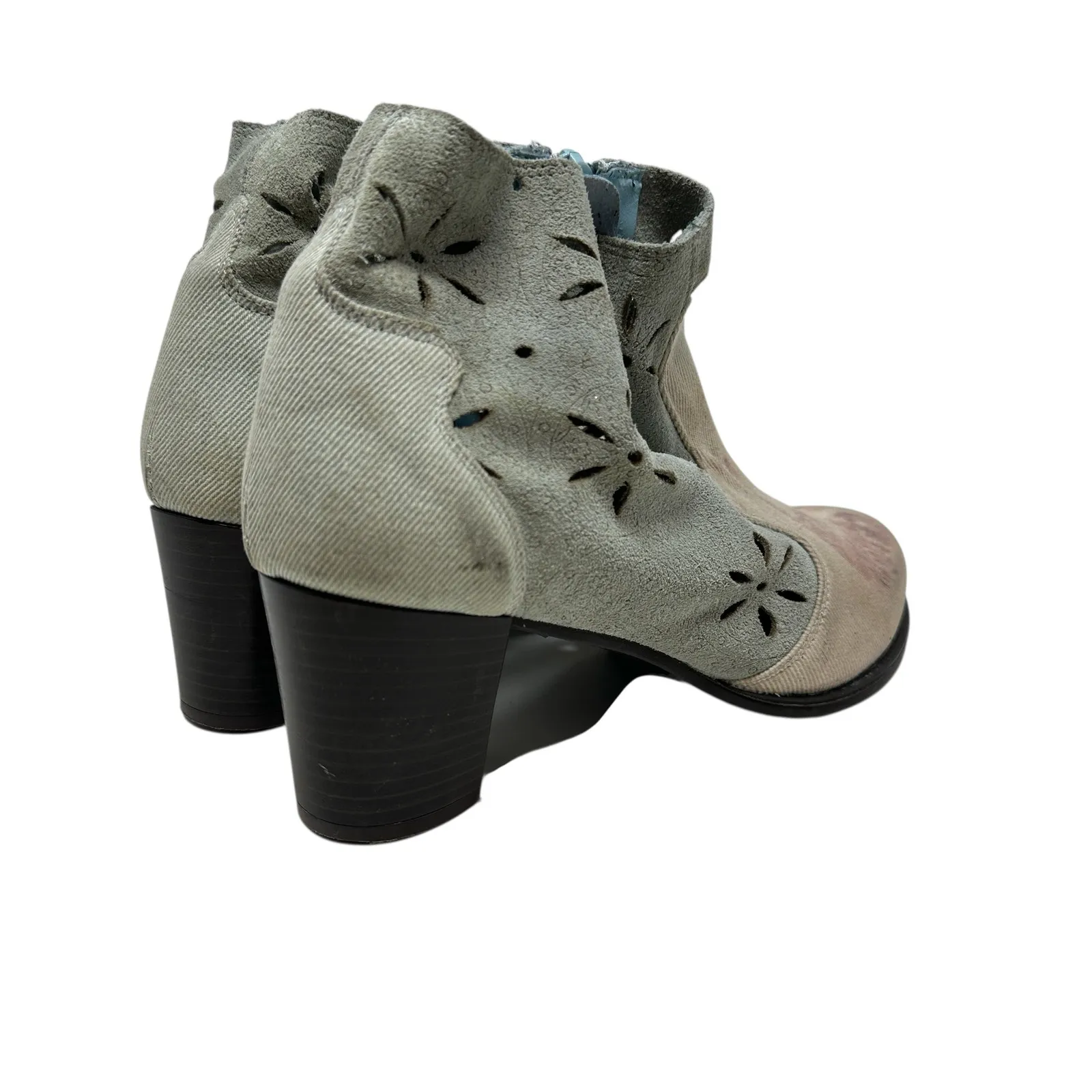 Desigual Ankle Boots Cutwork Tiger Print‎ Heeled Blue Cream Pink Size 41 US 10 - Image 7