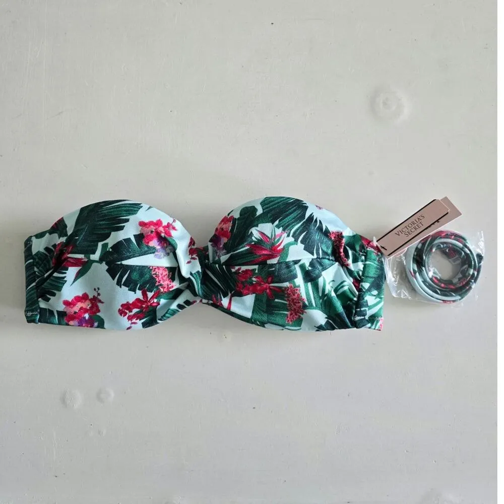 Victorias Secret Swim Padded Bandeau Bikini Top Bra Blue Palm NWT Size 32B - Image 3