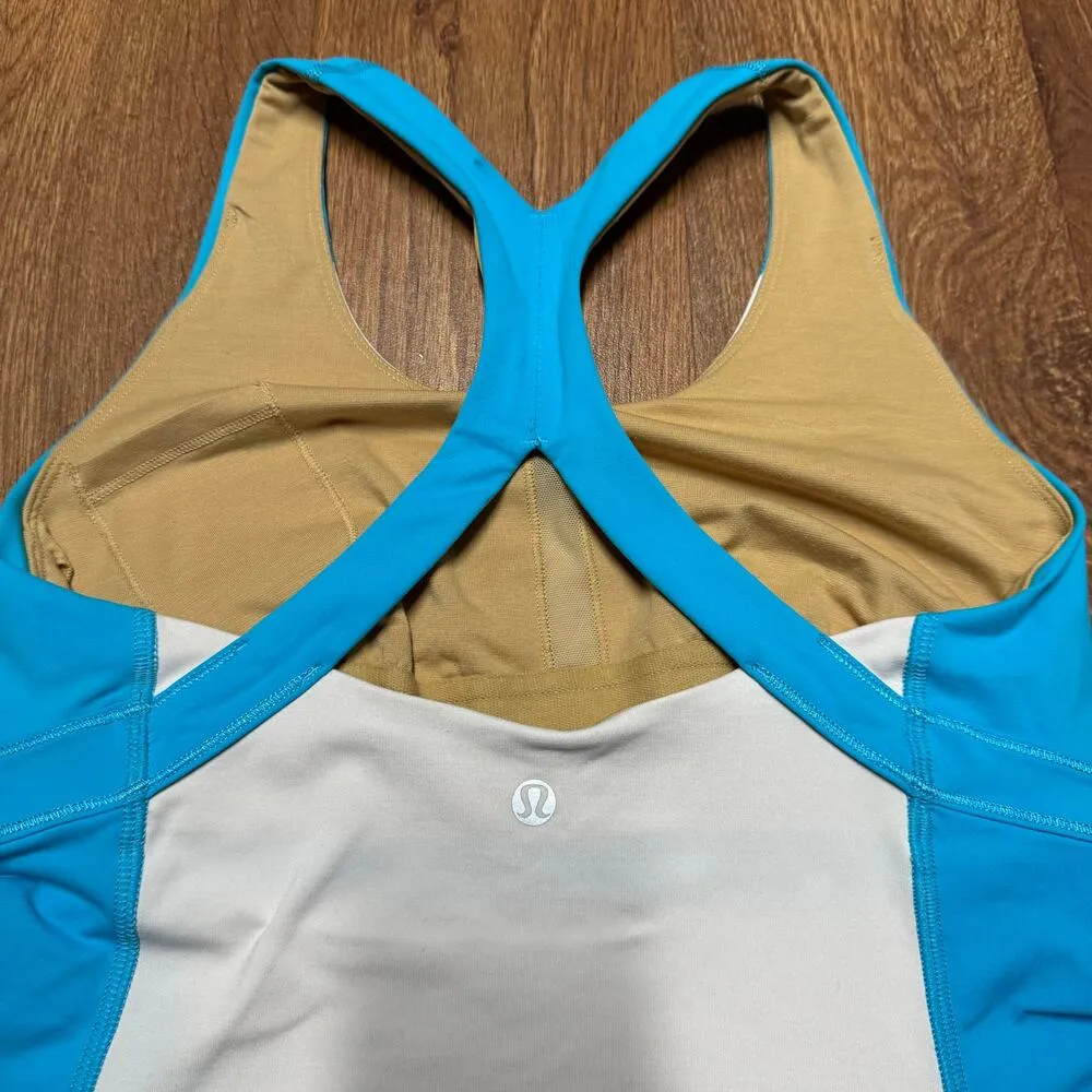 Lululemon Run Fast Track Tank Spyre Blue White Color BlockRacerback Women Size 6 - Image 3