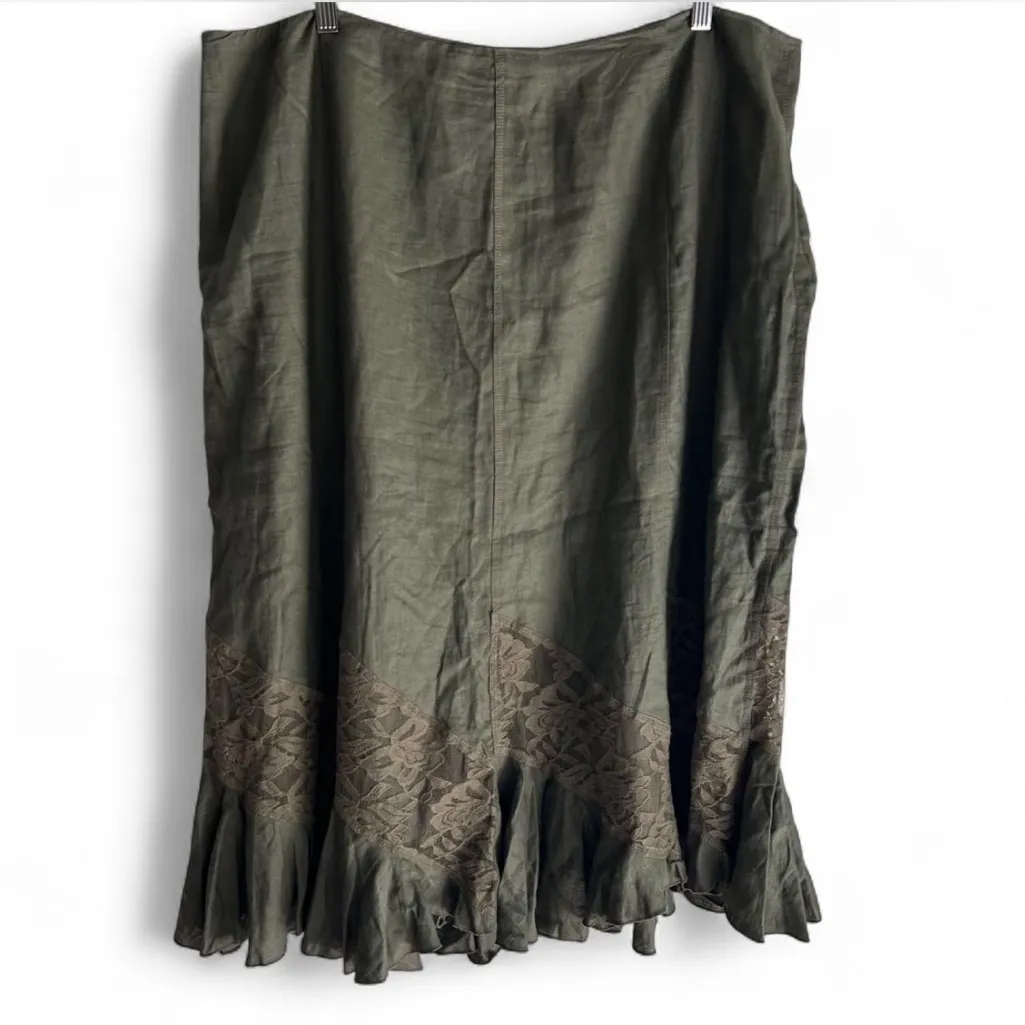 Y2K Nine West Olive Green Linen Midi Skirt Size 20W Boho Fairycore - Image 2