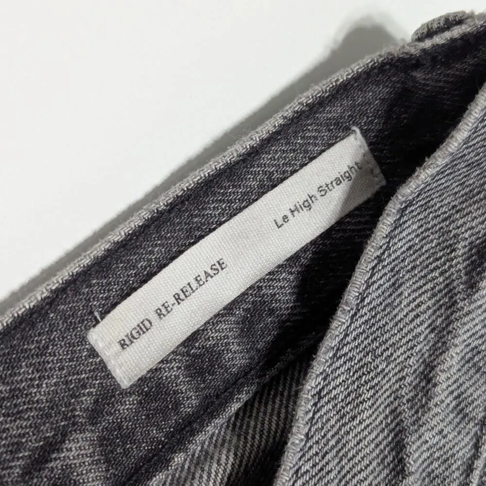 FRAME Denim Le High Straight Rigid Re-Release Jeans Broderick Faded Gray Black - Image 4