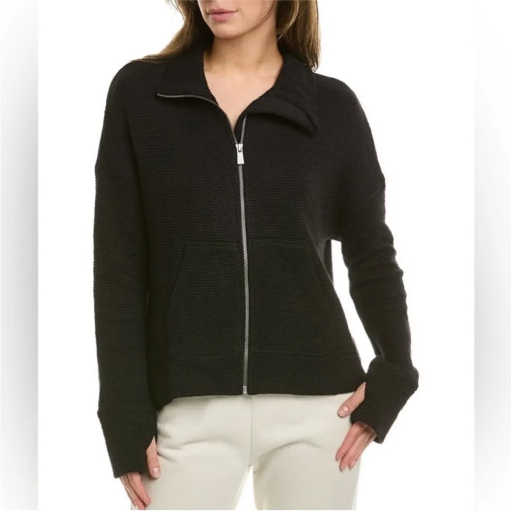 Sweaty Betty  Restful Boucle Black Knit Zip Front Boxy Sweater Jacket Small - Image 2