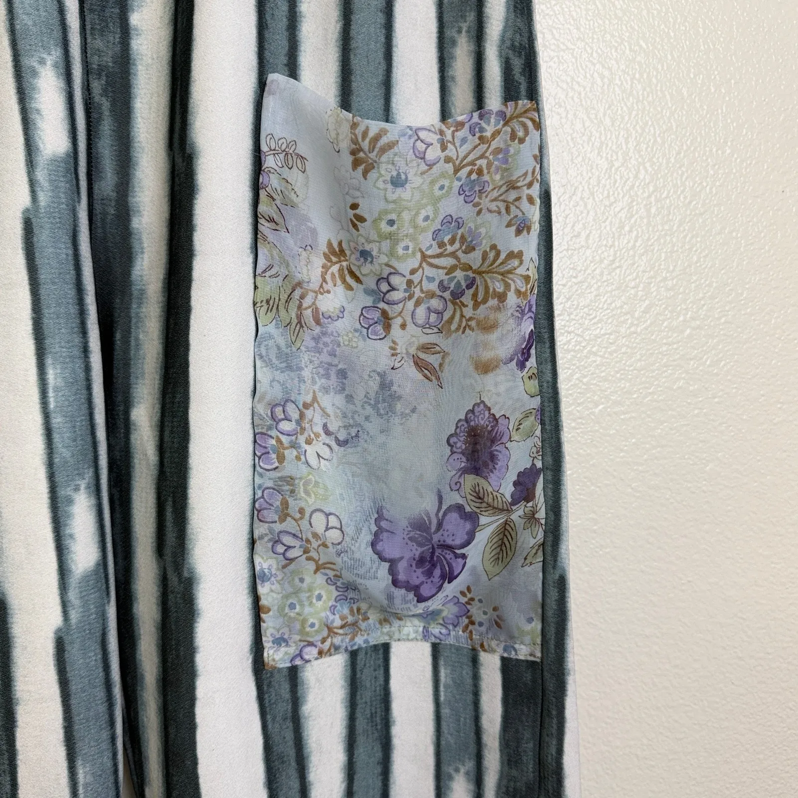 Lee Andersen Pants Womens Small Art to Wear Pull On Striped Floral Elastic USA White - Image 5