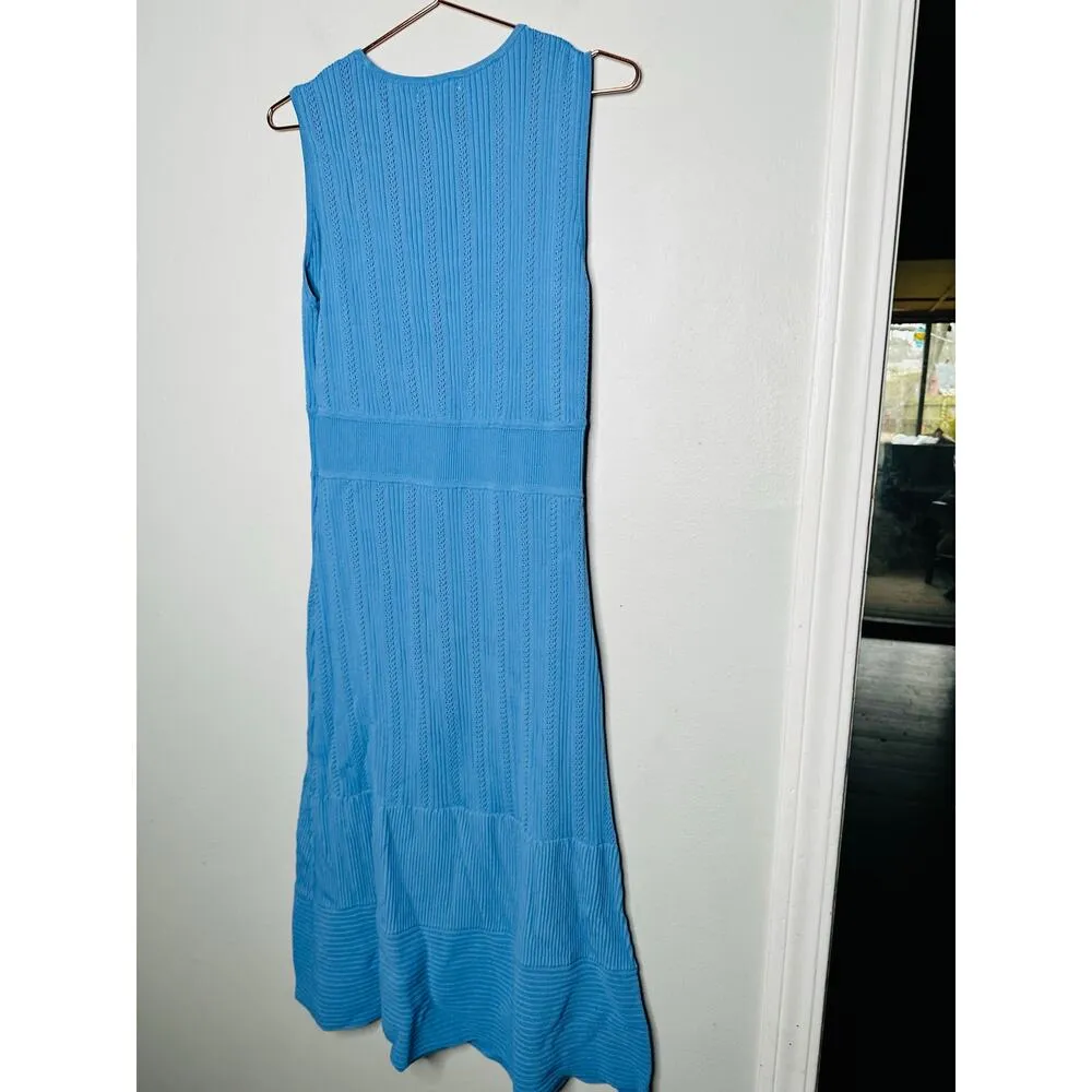 JASON WU Women's Blue Knit Sleeveless Ribbed Texture Crewneck Dress Size Large - Image 7