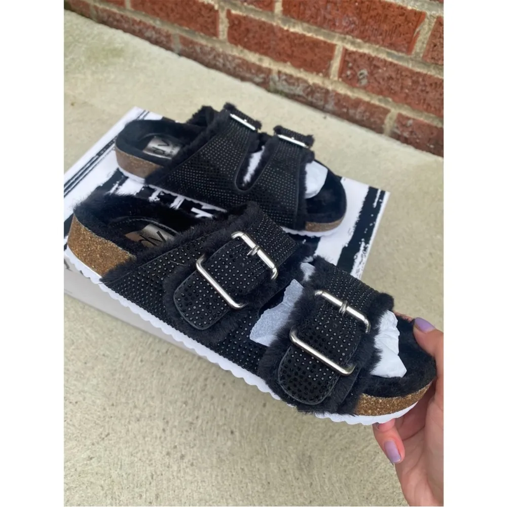 Dolce Vita fuzzy black rhinestone birkenstocks - Image 6