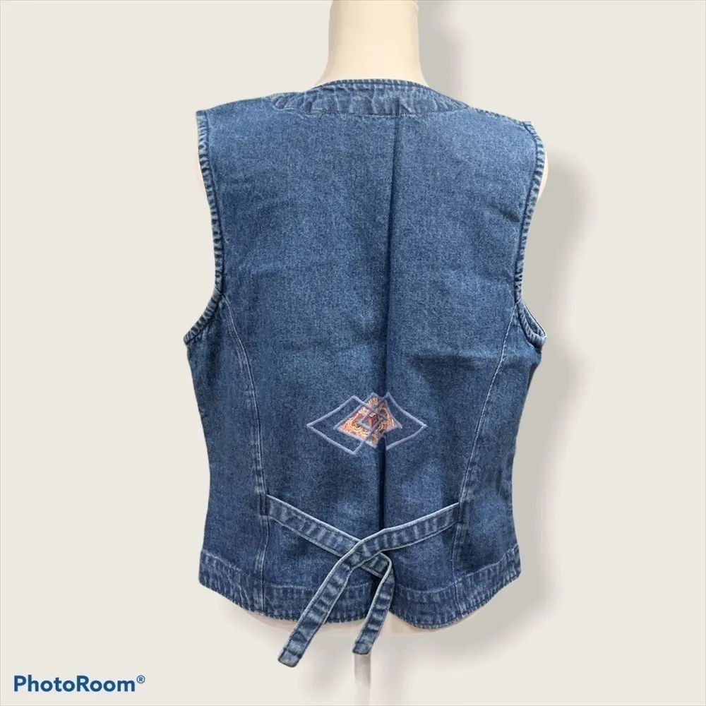 Vintage 90s Blue Jean Vest‎ with Appliqués by Van Heusen -Size Small - Image 3