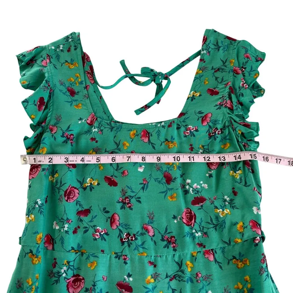 BOG Collective Lottie & Holly Green & Pink Floral Tiered Mini Dress Size Medium - Image 4
