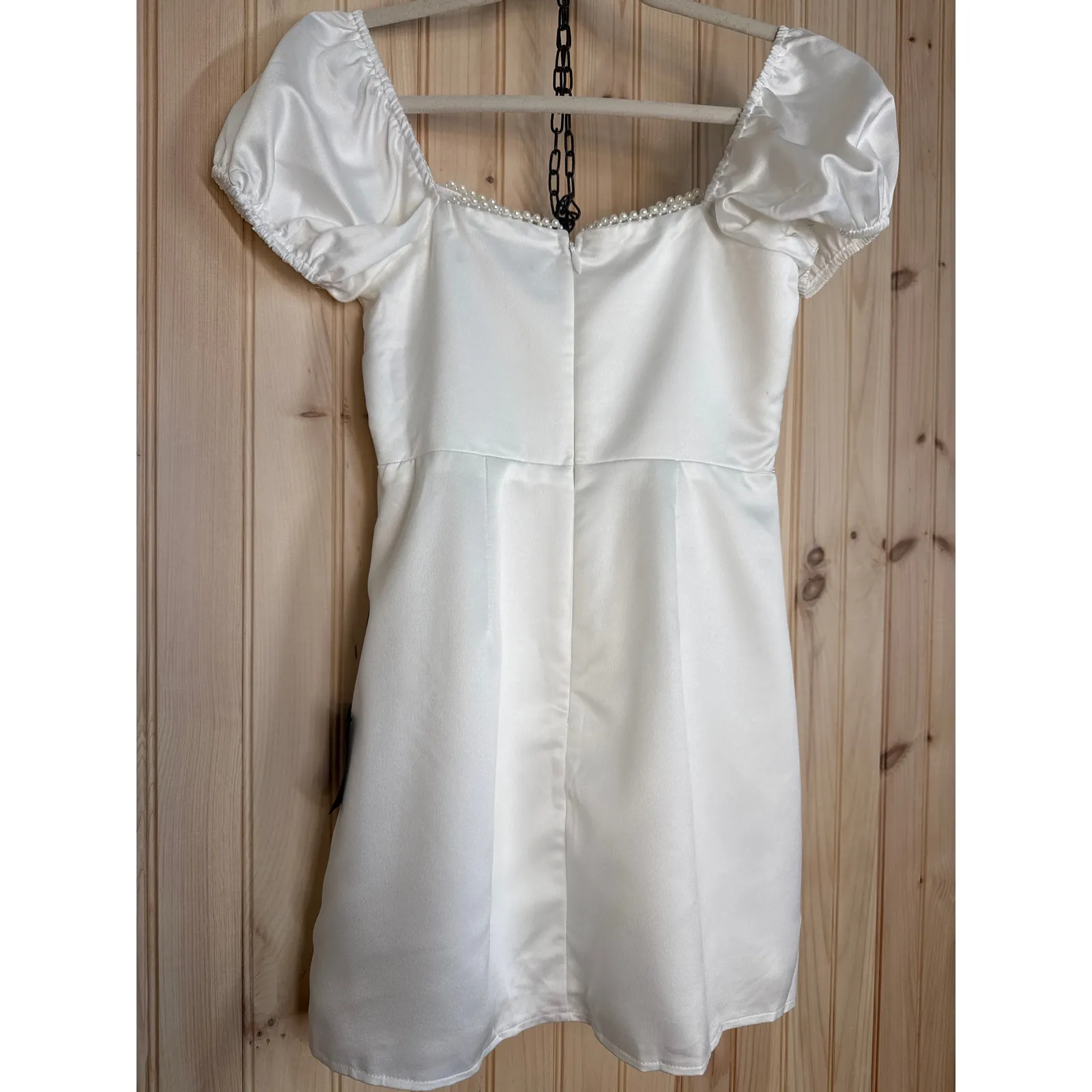 NWT Lulus Adorable Poise White Pearl Puff Sleeve Mini Dress Engagement Wedding S - Image 7