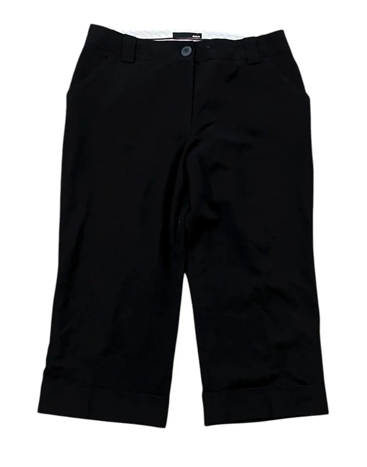 Vintage 90s Y2K Dalia Capri Trousers Cuffed Stretch Black 14 - Image 1