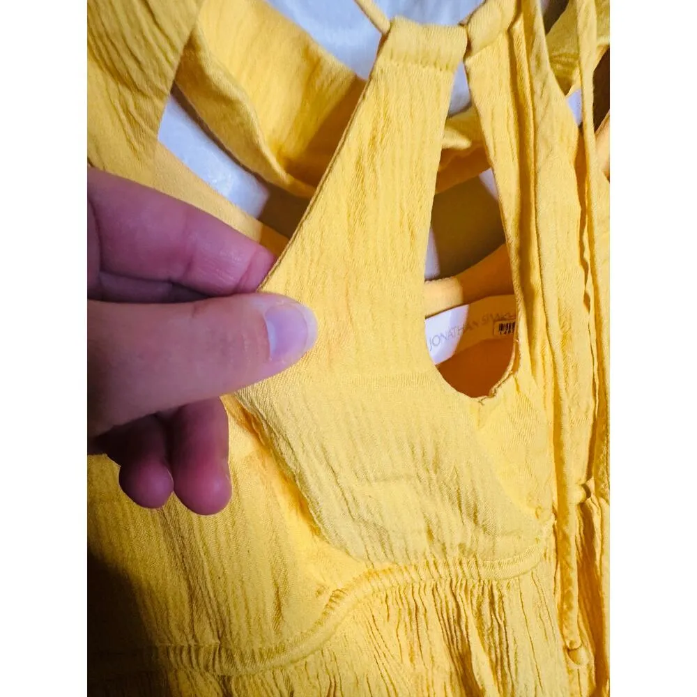 JONATHAN SIMKHAI Daffodil Lina Lightweight Crinkle Teardrop Cutout Maxi Dress L Yellow Size L - Image 13