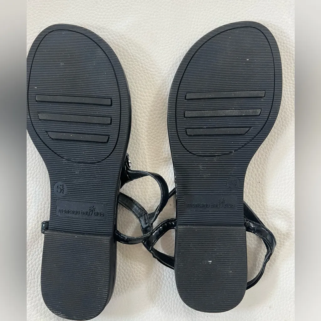 🔥🔥MONTEGO BAY CLUB BLACK WOMEN'S FLAT STRAP Sandals Size US 5.5 NEVER USED - Image 6
