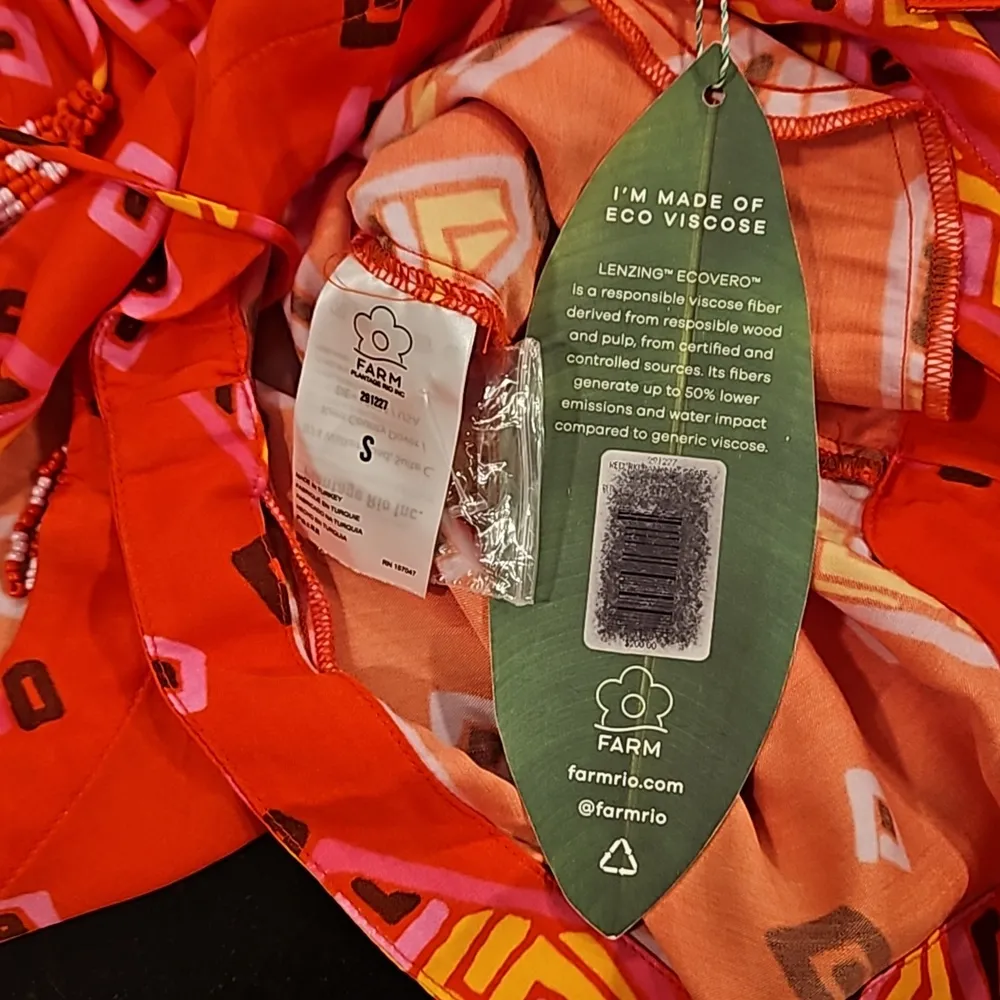 💕FARM RIO💕 Red Tiki Bananas Scarf Sleeve Romper ~ Tie Dye Cashew Small S NWT - Image 16