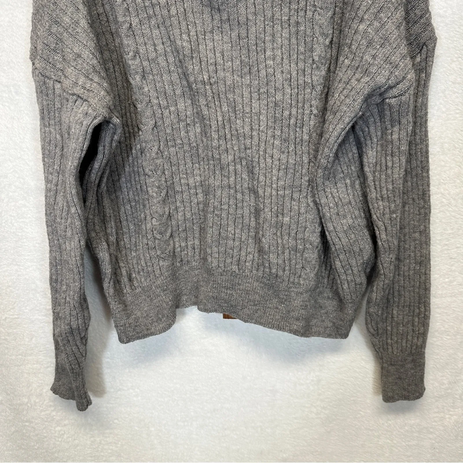 Shein Gray Cable Knit Long Sleeve Quarter Zip Pullover Sweater‎ Size S - Image 3