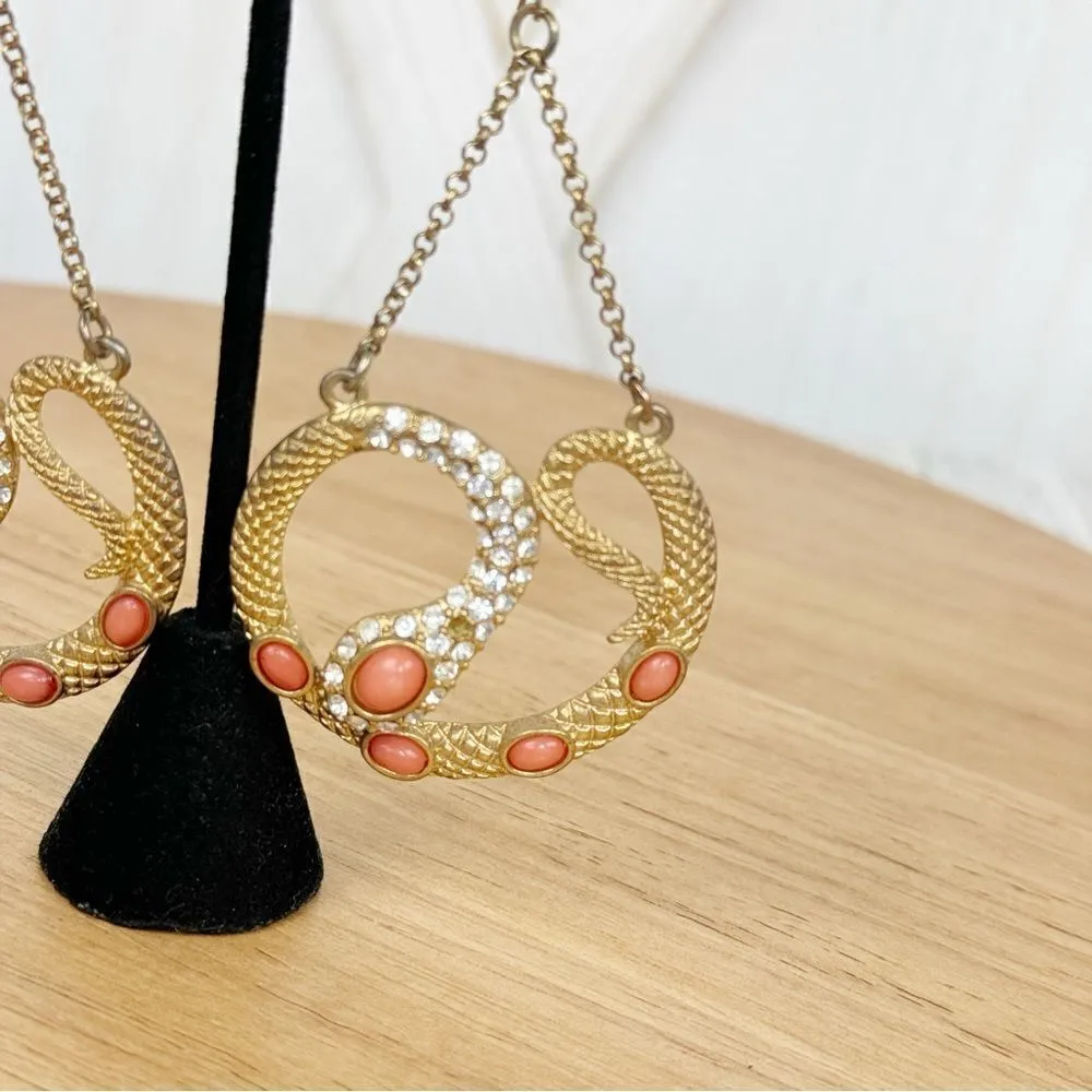 Vntg Bebe Rhinestone Beaded Snake Dangle Statement Earrings Gold‎ Coral Orange - Image 5