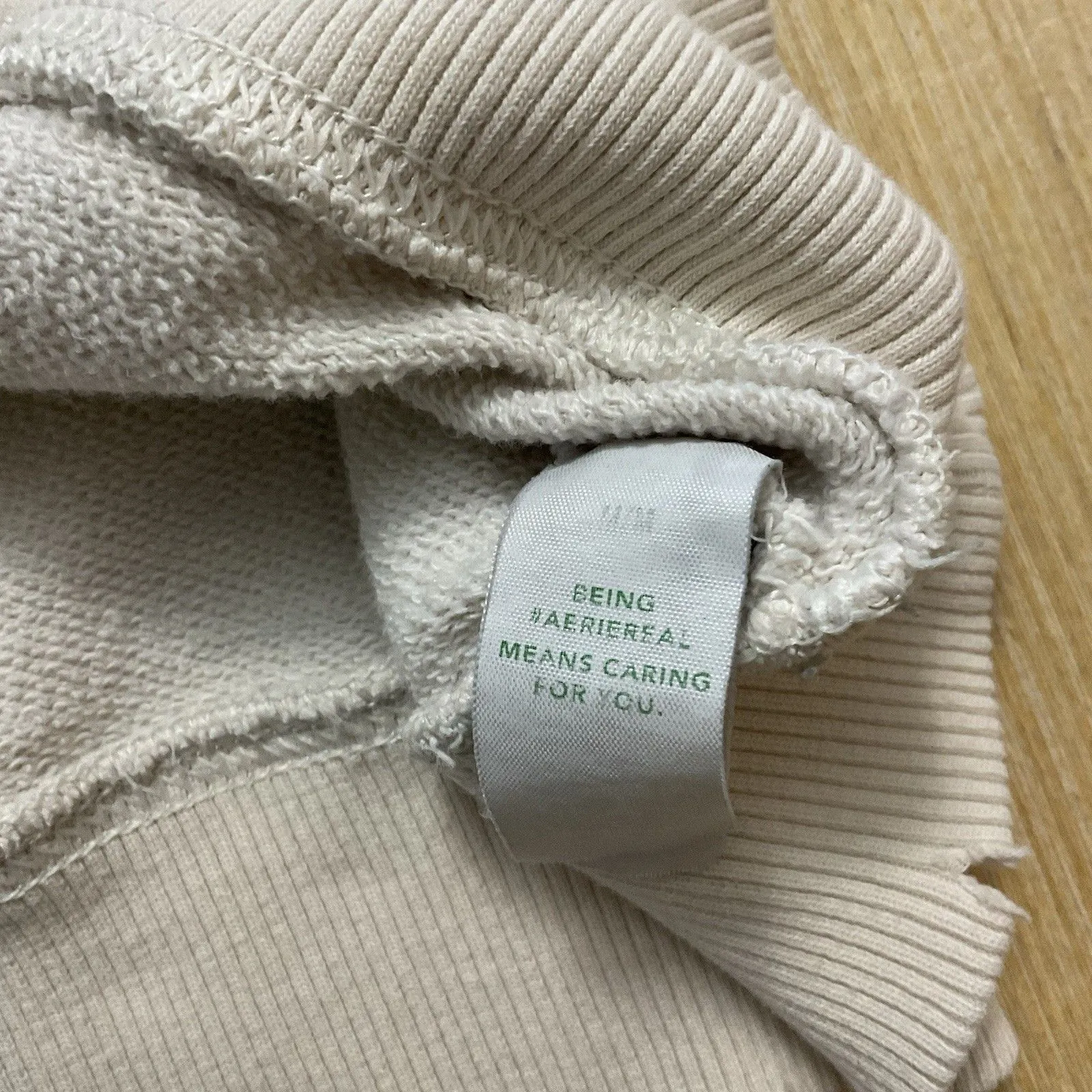 Aerie Oversized Lace-Up Pullover Slouchy Sweatshirt Boho Beige Vanilla Medium - Image 5