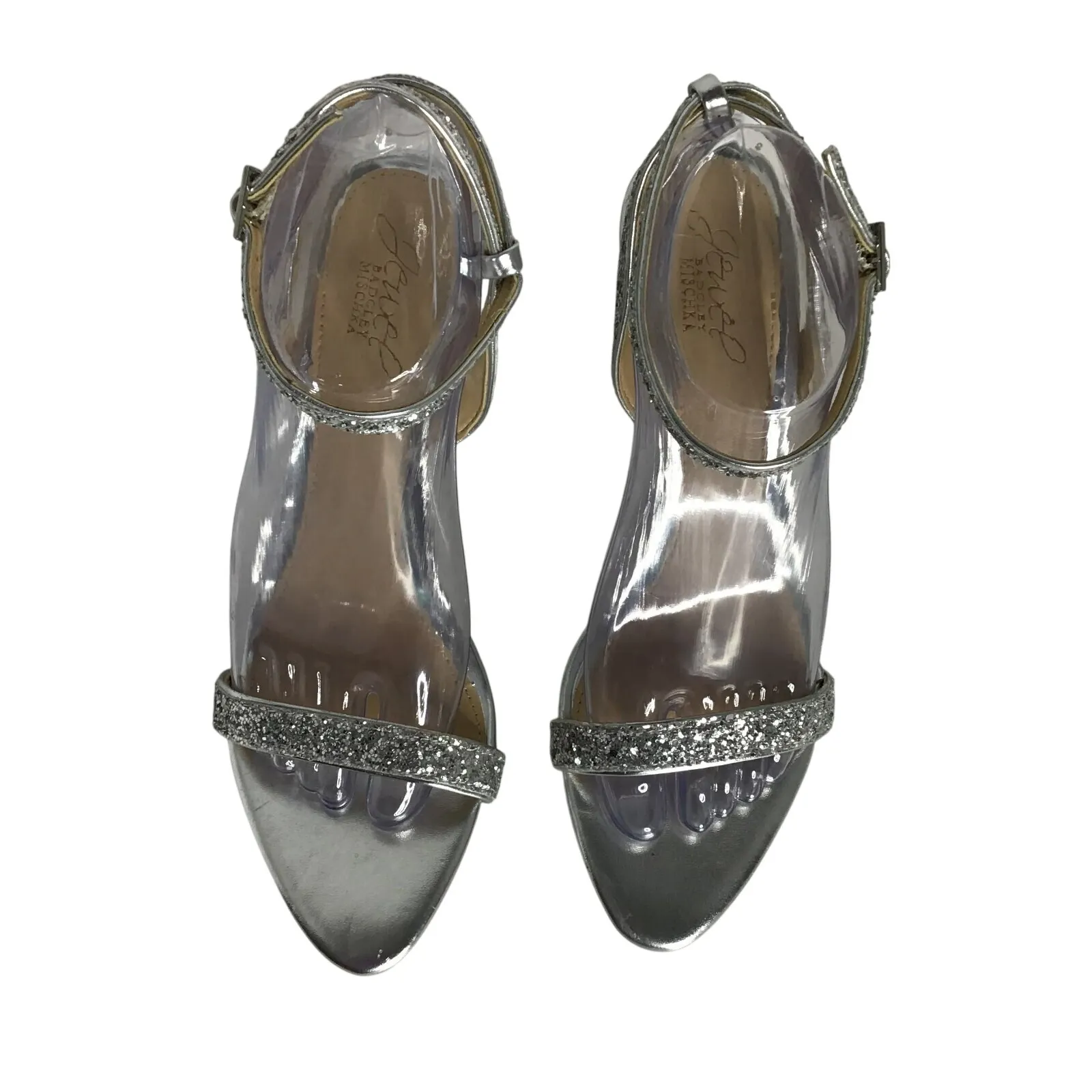 Jewel Bagley Mischka Womens Silver Sling Back‎ Stiletto Sexy Sandal Size 8.5 - Image 3