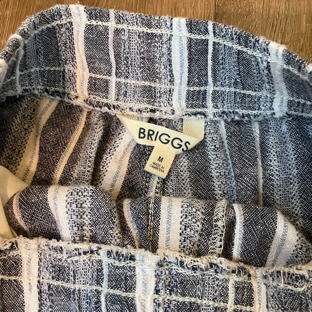 Briggs linen blend pants blue striped drawstring elastic waist Women’s size M Size M - Image 3