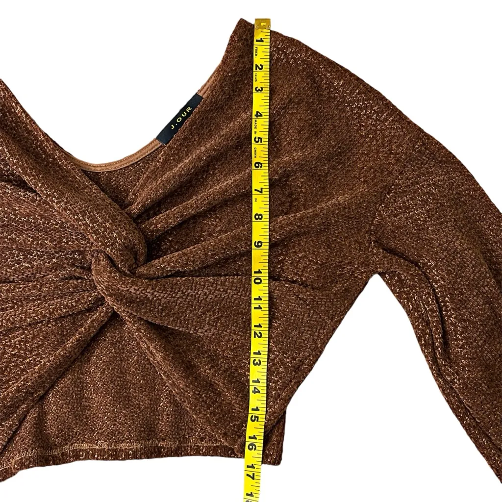 J.Our Shimmer Copper Bishop Sleeve‎ Center Twist Crop Top Size M Coquette Y2k Orange Size M - Image 7