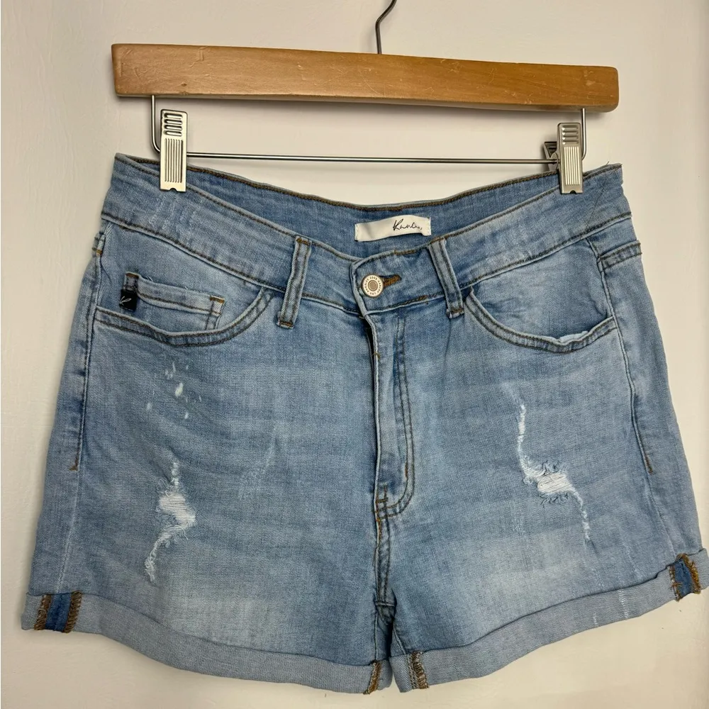 Ran Can Denim Jeans 11/29 Shorts Women's light Blue 5-Pocket Distressed Cuffed - Image 4