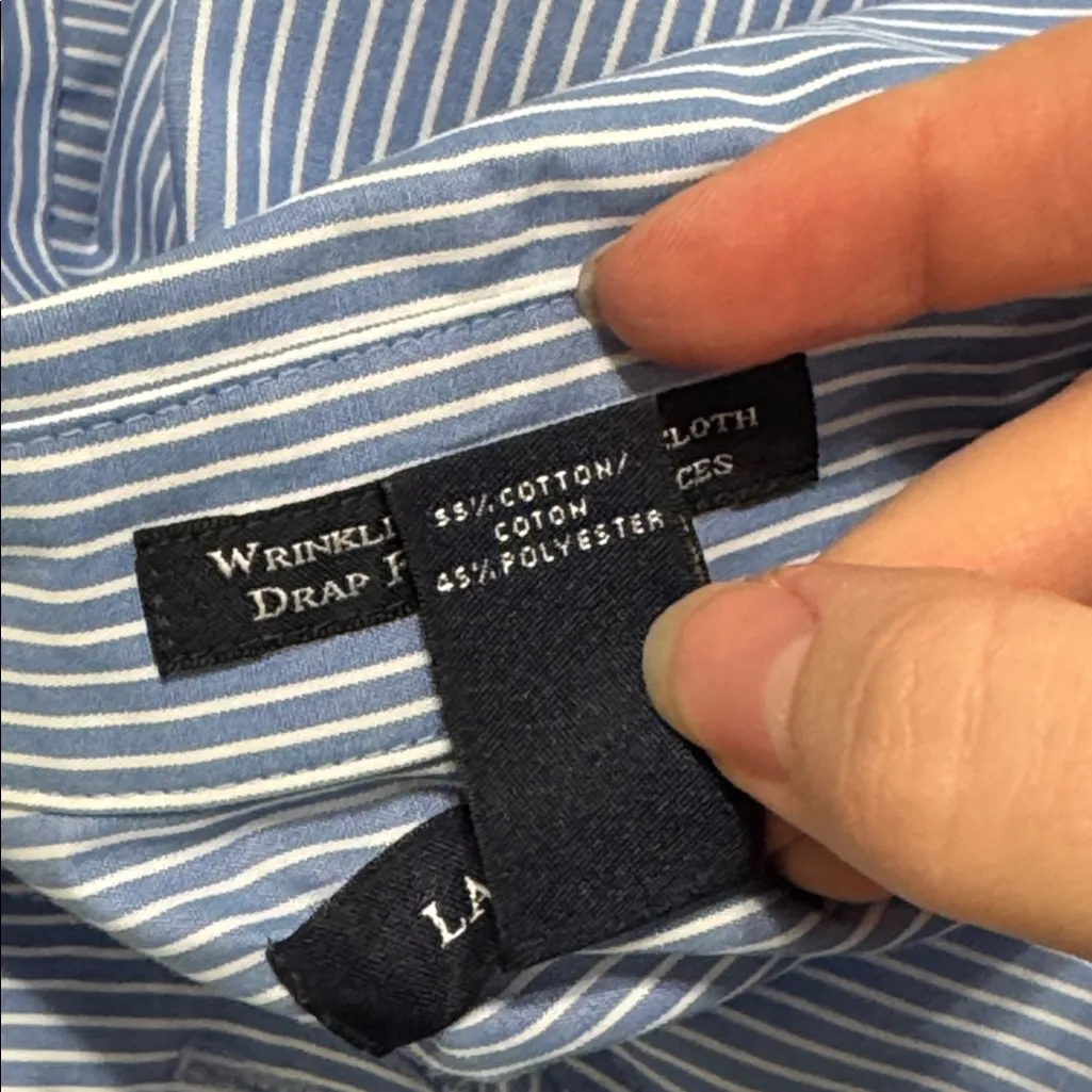 Lands' End Wrinkle Free Broadcloth Drap Fin Sans Fronces Pinstripe Shirt sz 14 - Image 9
