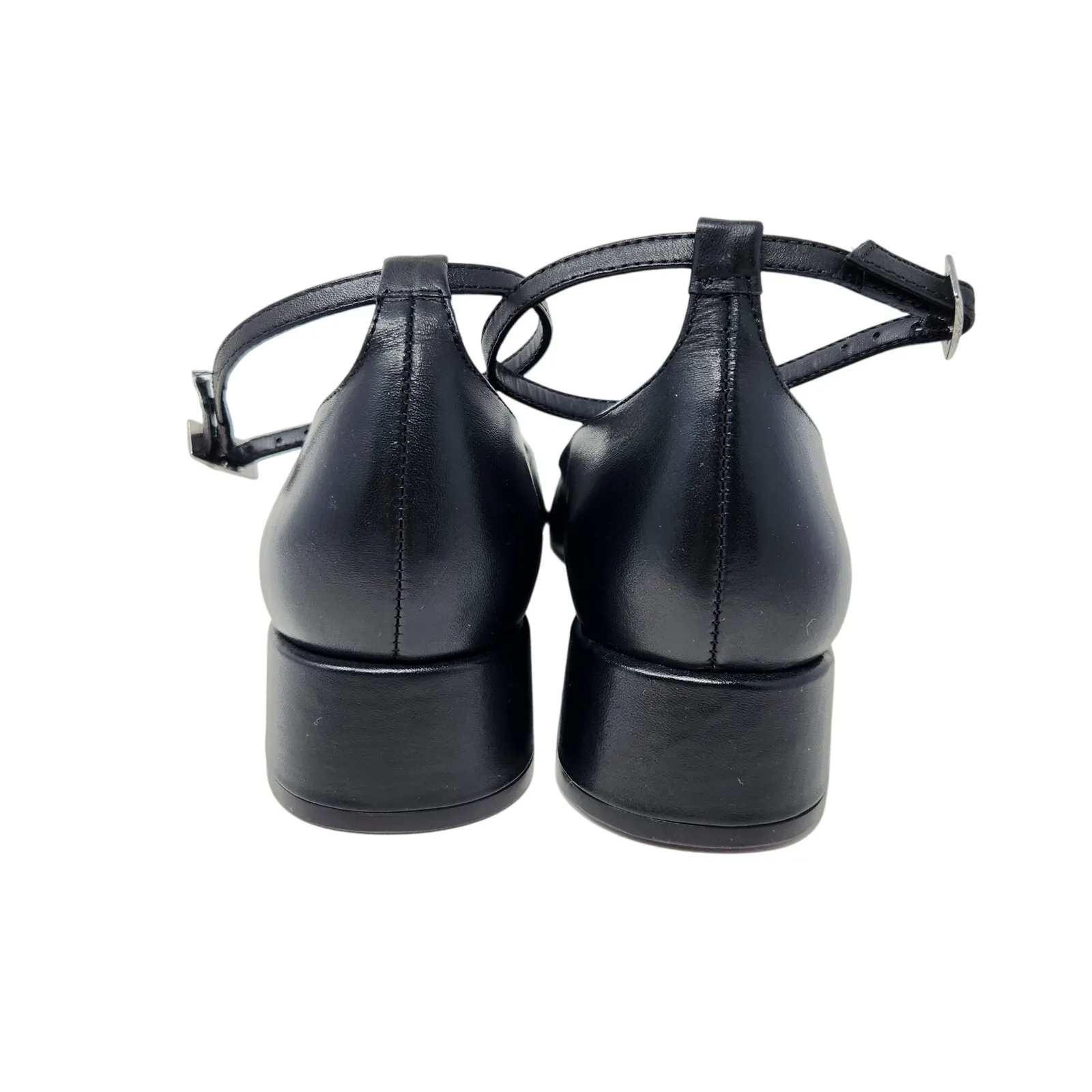 Arezzo Black Slingback Leather Chloe Ankle Strap Low Block Heel Pumps Size 7.5 B - Image 8
