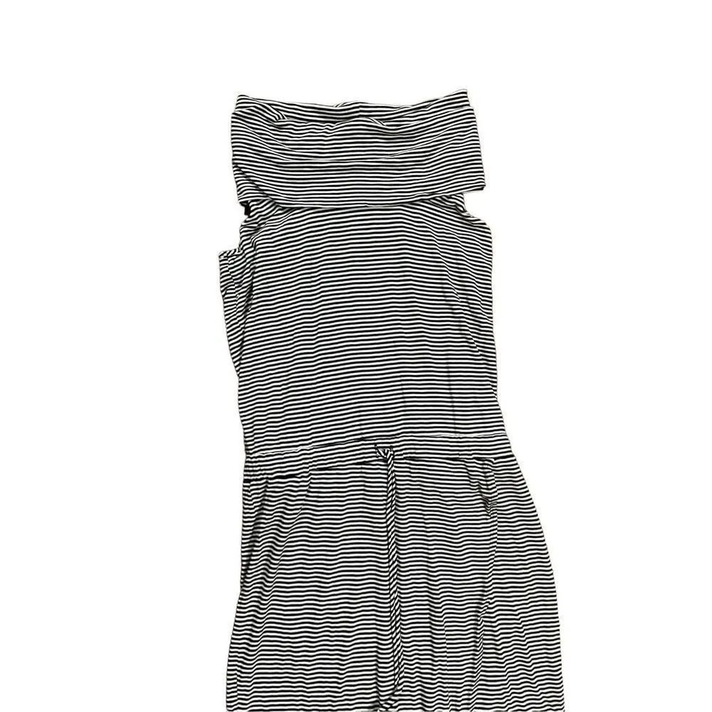 Dolan Left Coast Dress Black White Stripe Knit Cowlknit Midi cowl neck Sleeveles Black - Image 11