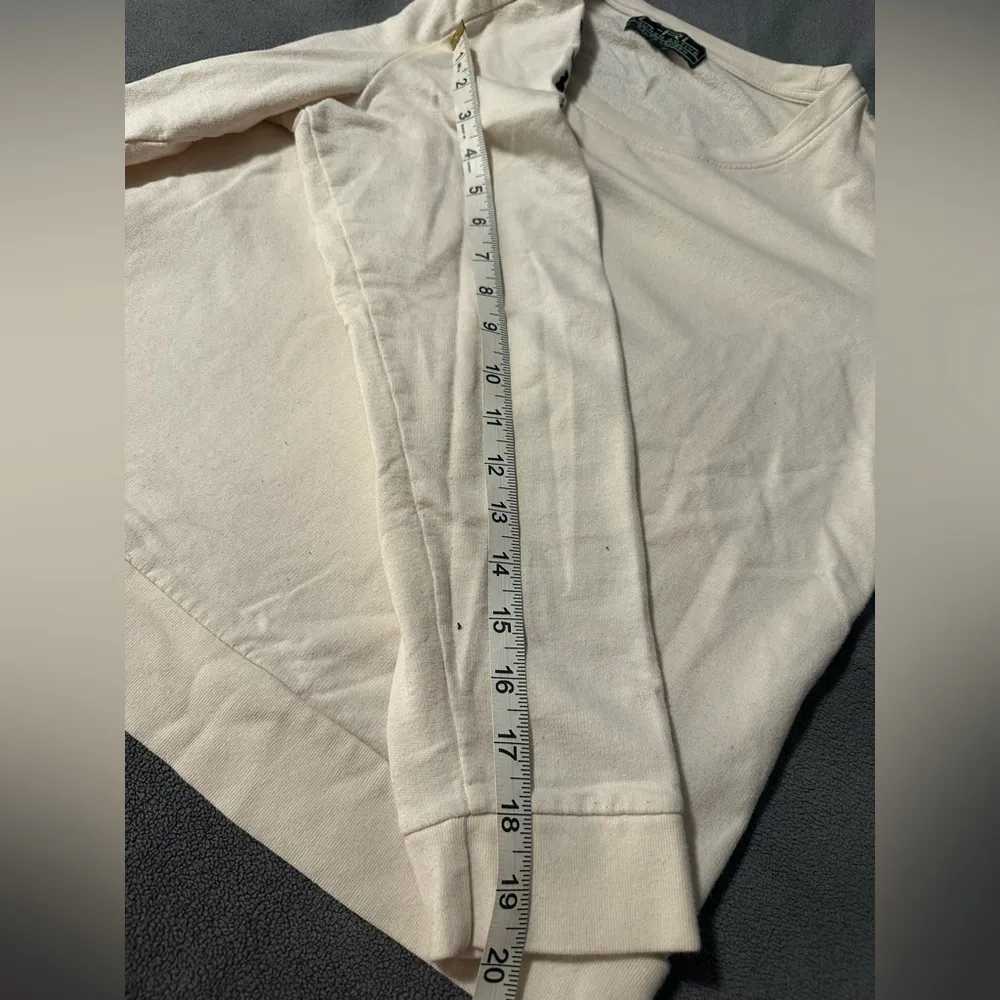 Cream Pullover with Aztec Embroidered Sleeves. LRL Women’s Pullover. Crew Neck. - Image 6