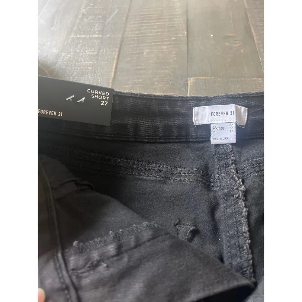Forever 21 High Rise Curvy Fit Black Jean Shorts Size 27‎ NWT - Image 3