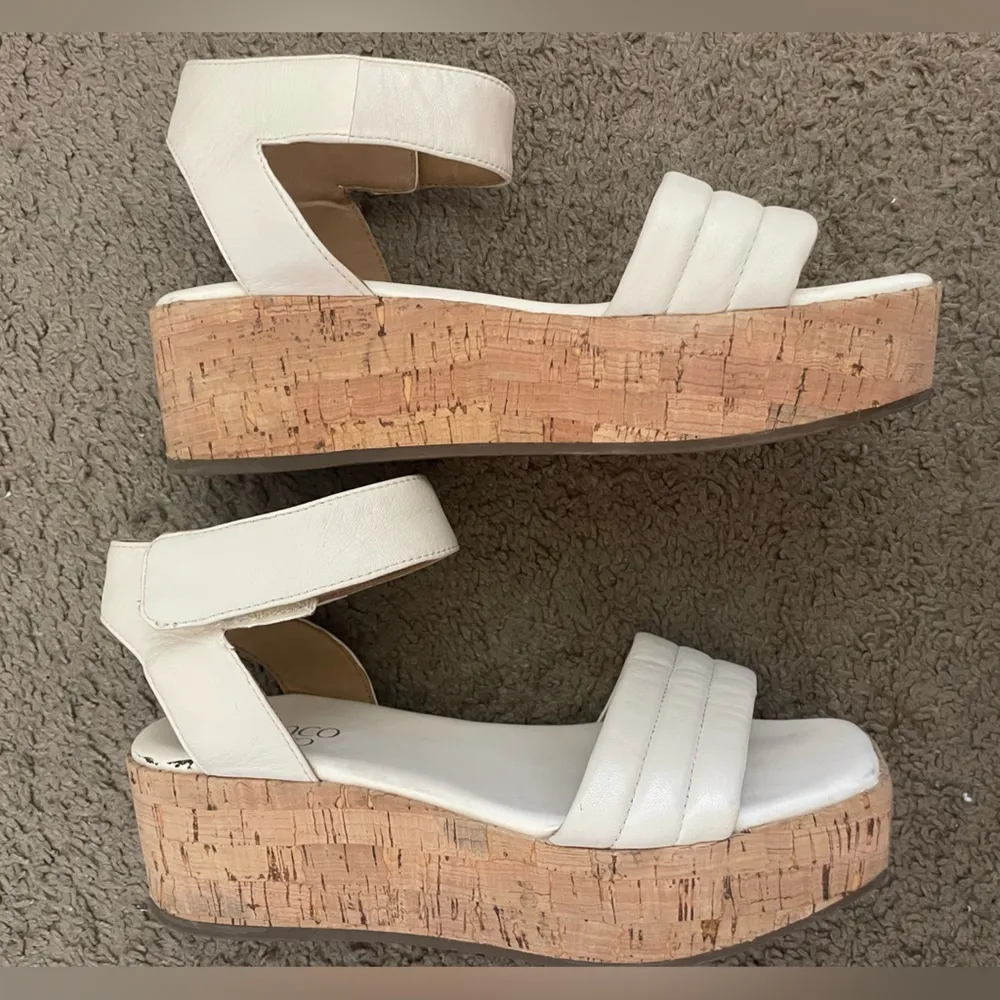 Franco Sarto Open-Toe Upper Leather Cork Platform Wedge Sandals - Image 5